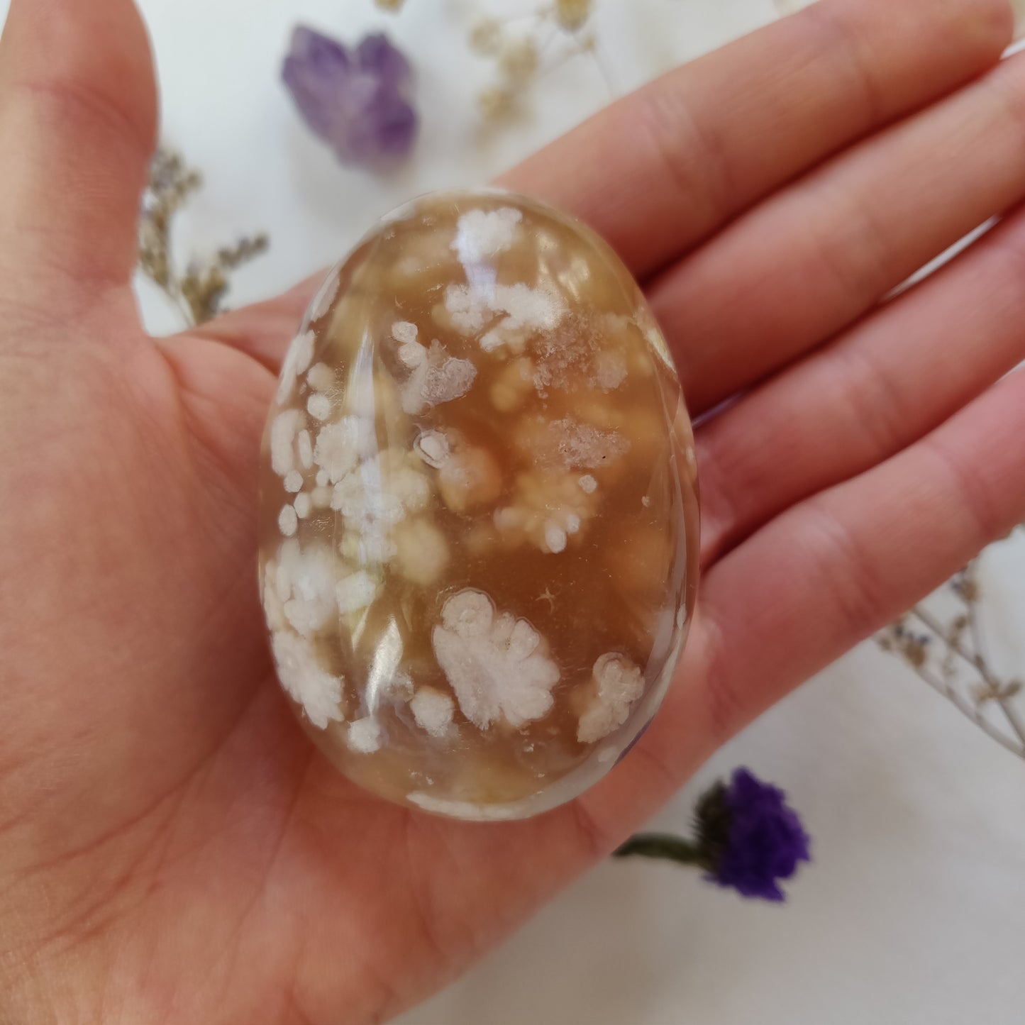 Flower Agate Palm Stone (#1)