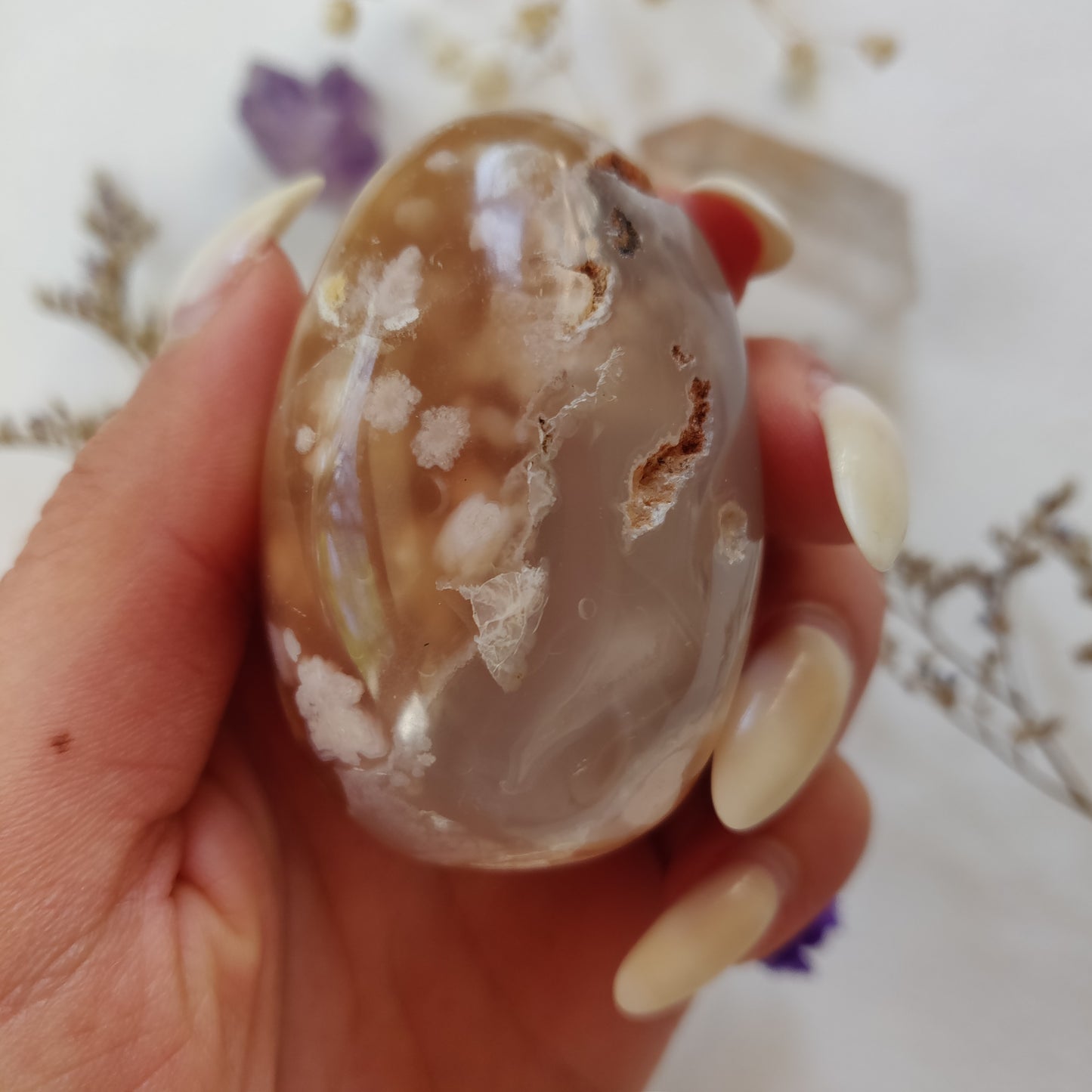 Flower Agate Palm Stone (#1)