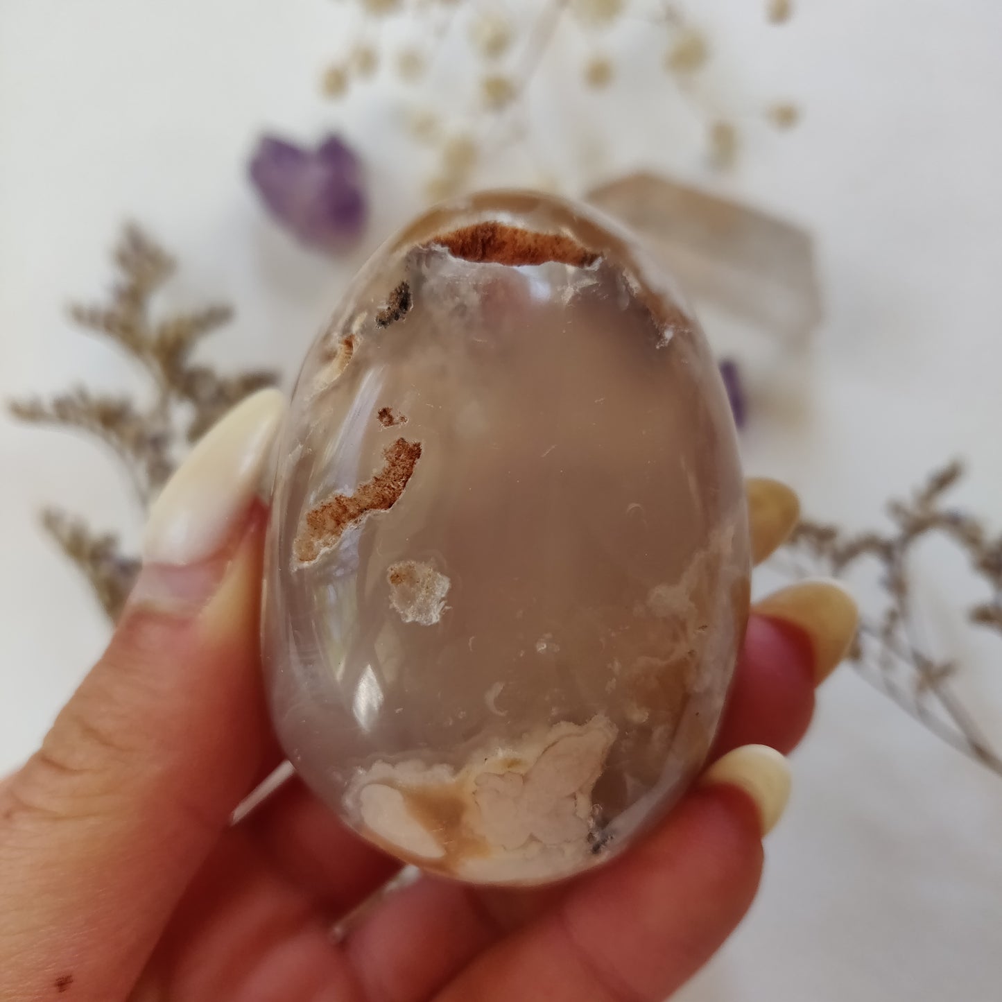 Flower Agate Palm Stone (#1)