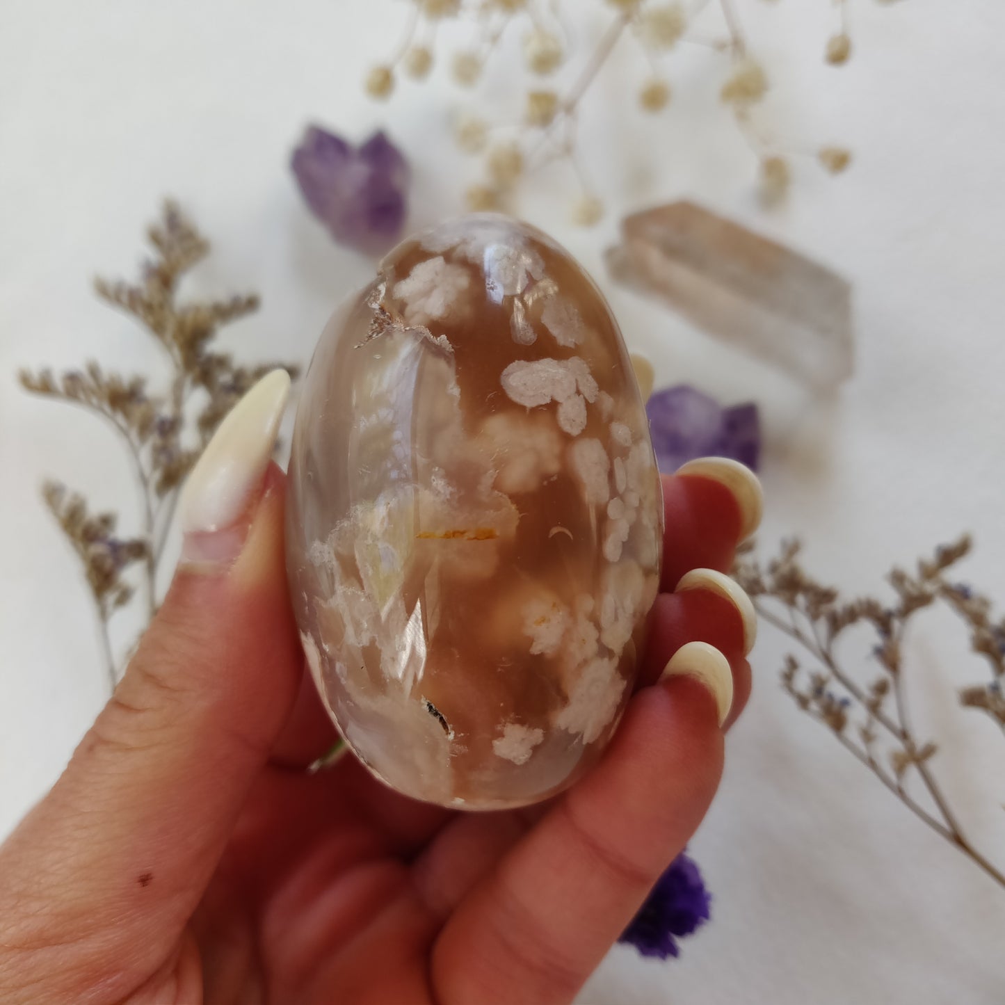 Flower Agate Palm Stone (#1)