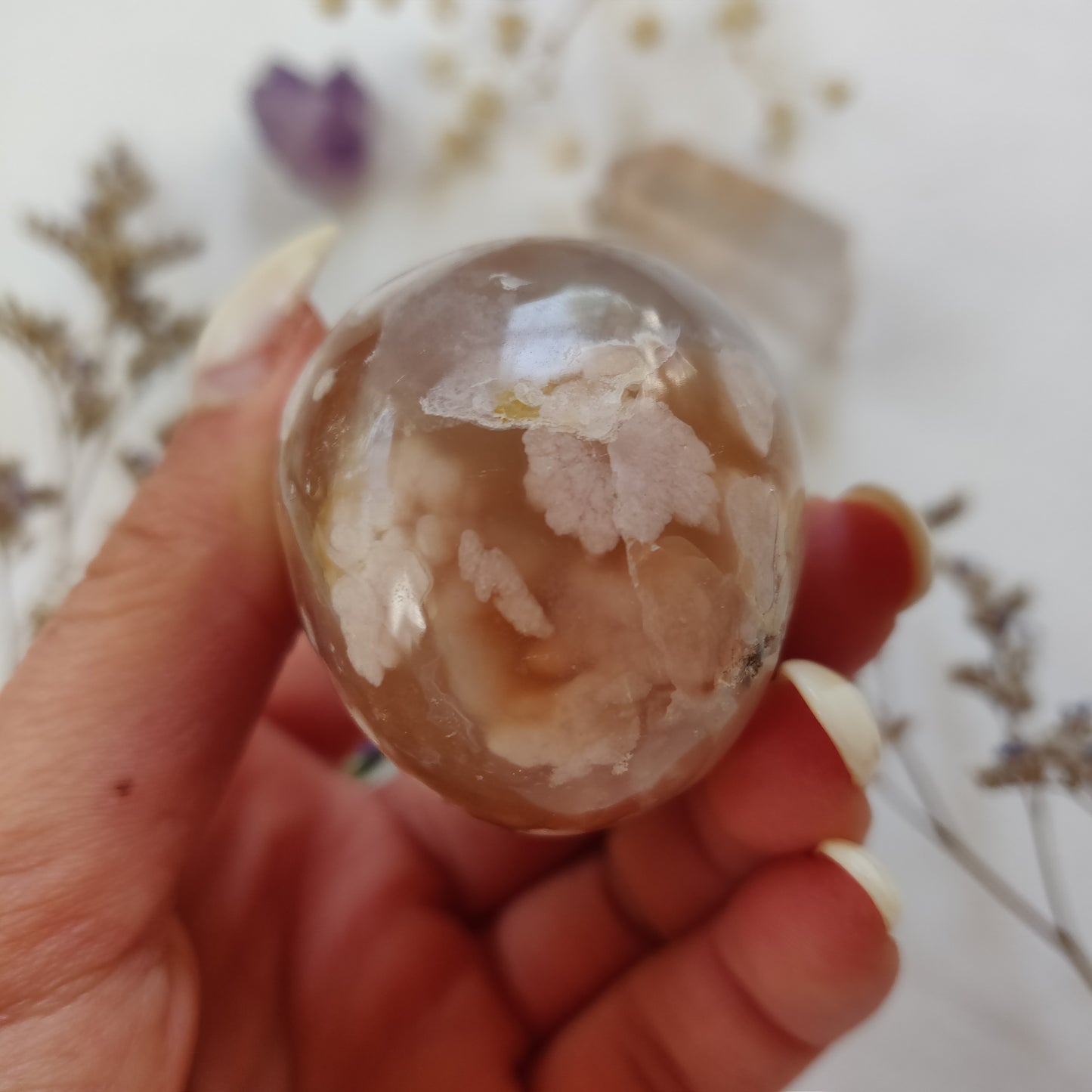 Flower Agate Palm Stone (#1)