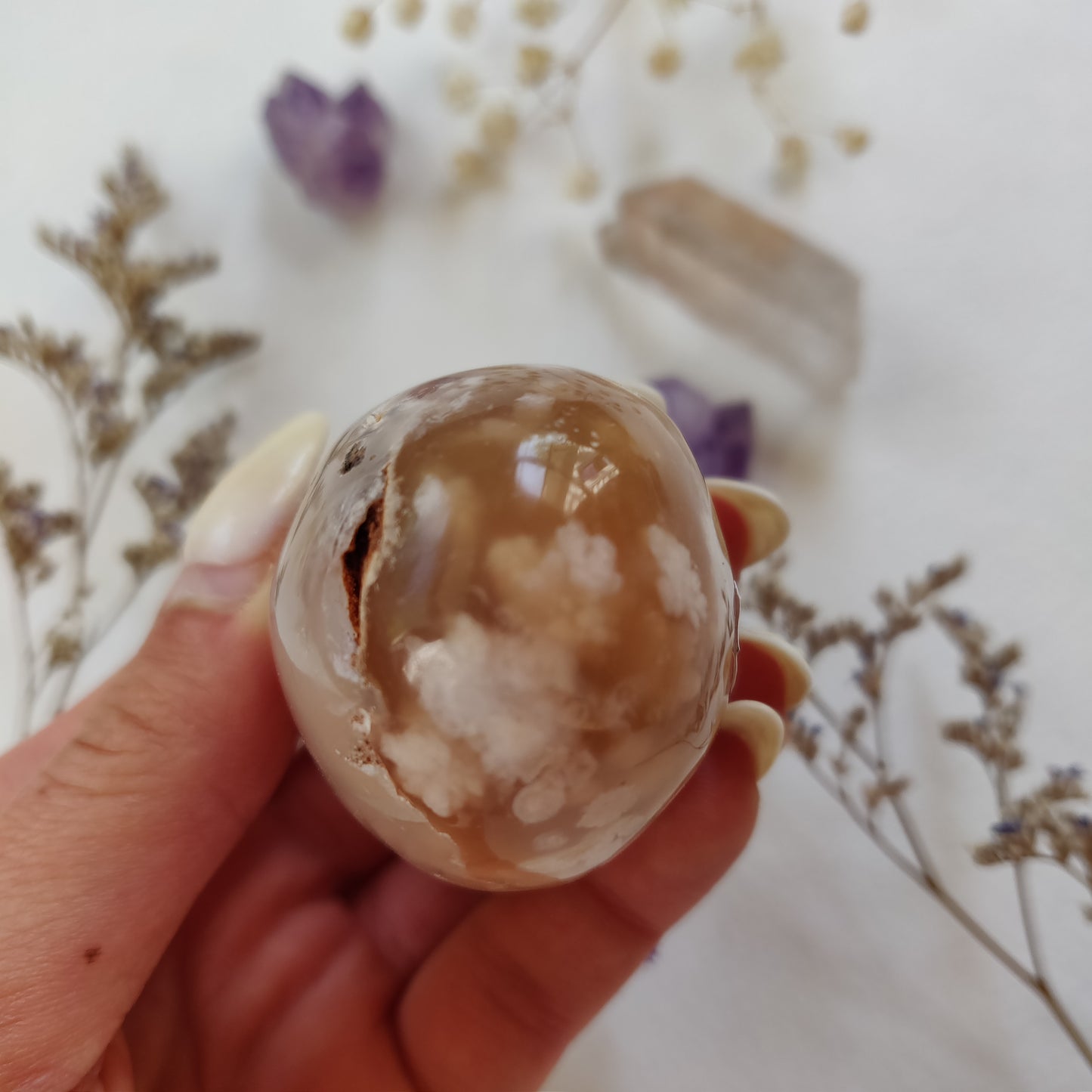 Flower Agate Palm Stone (#1)