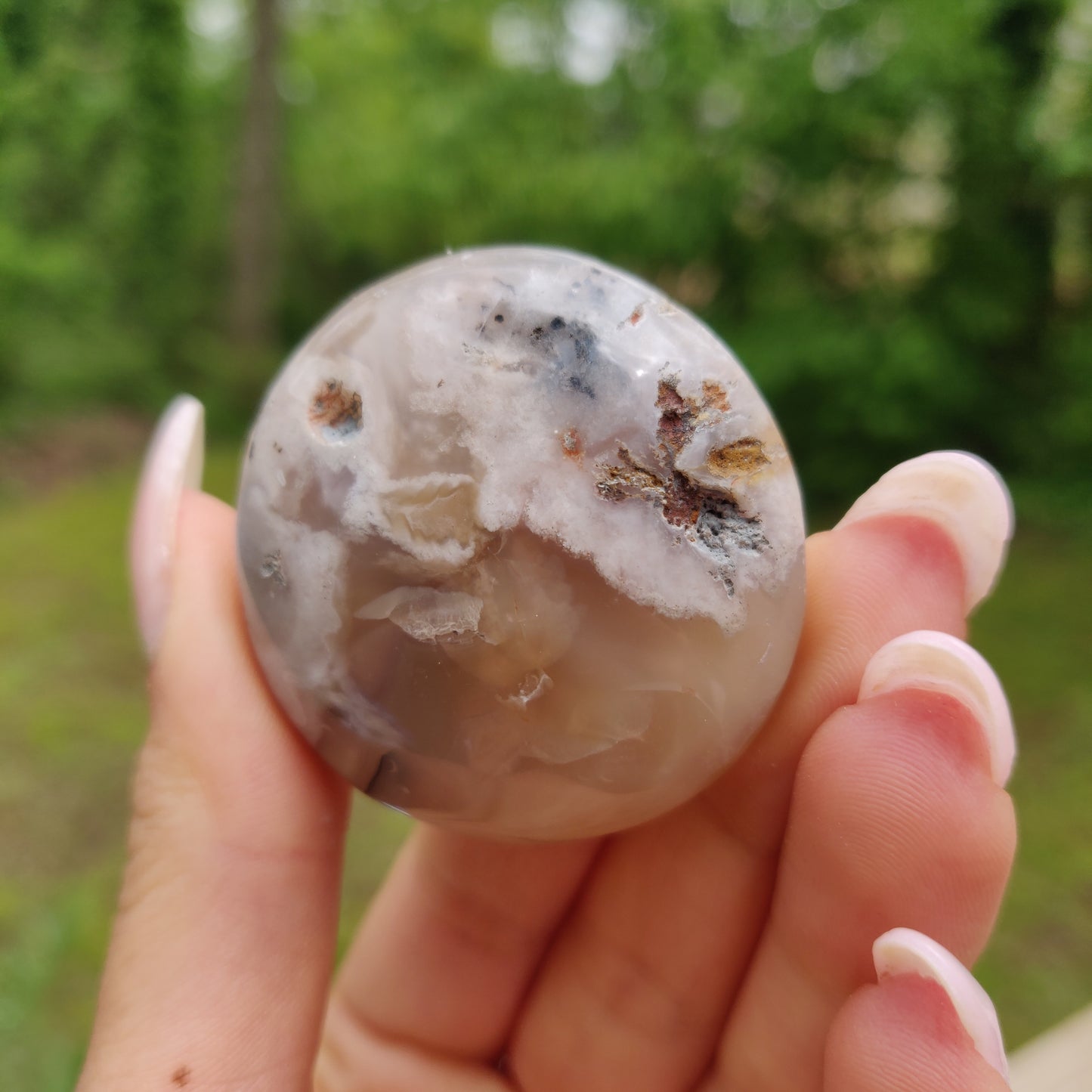 Mini Flower Agate Palm Stone (#3)