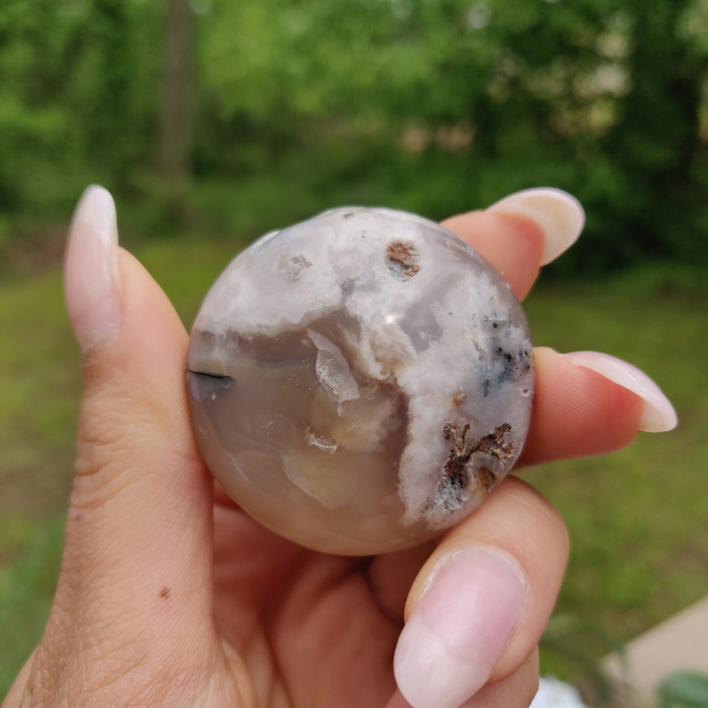 Mini Flower Agate Palm Stone (#3)