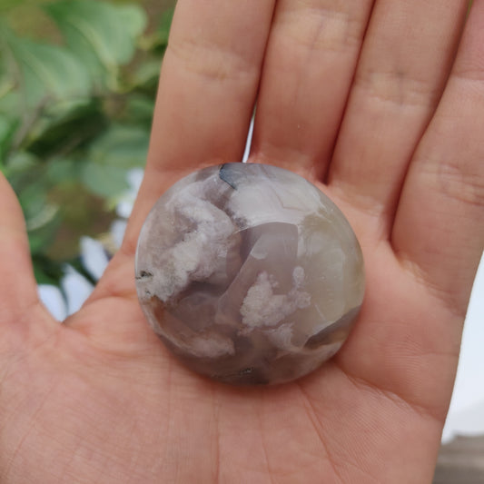 Mini Flower Agate Palm Stone (#3)