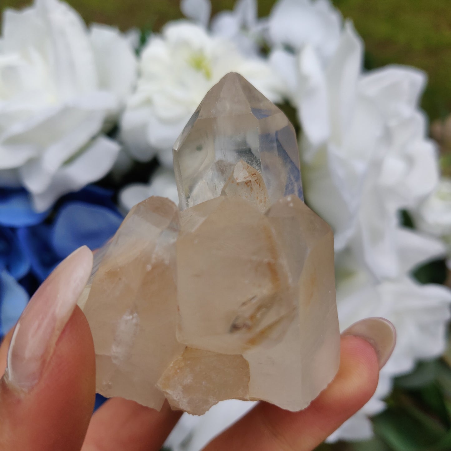 Clear Quartz Cluster with Green Chlorite Inclusion (#3C)