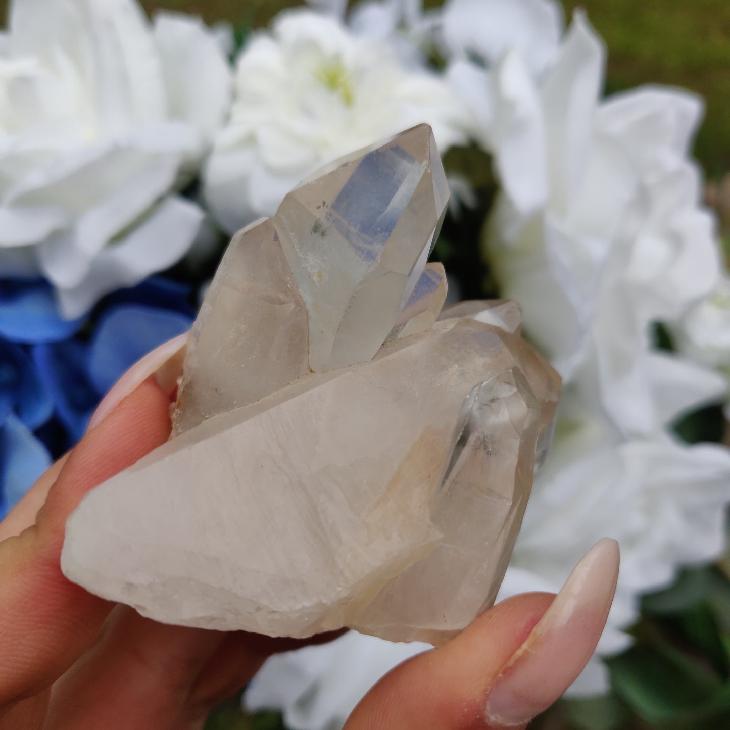 Clear Quartz Cluster with Green Chlorite Inclusion (#3C)