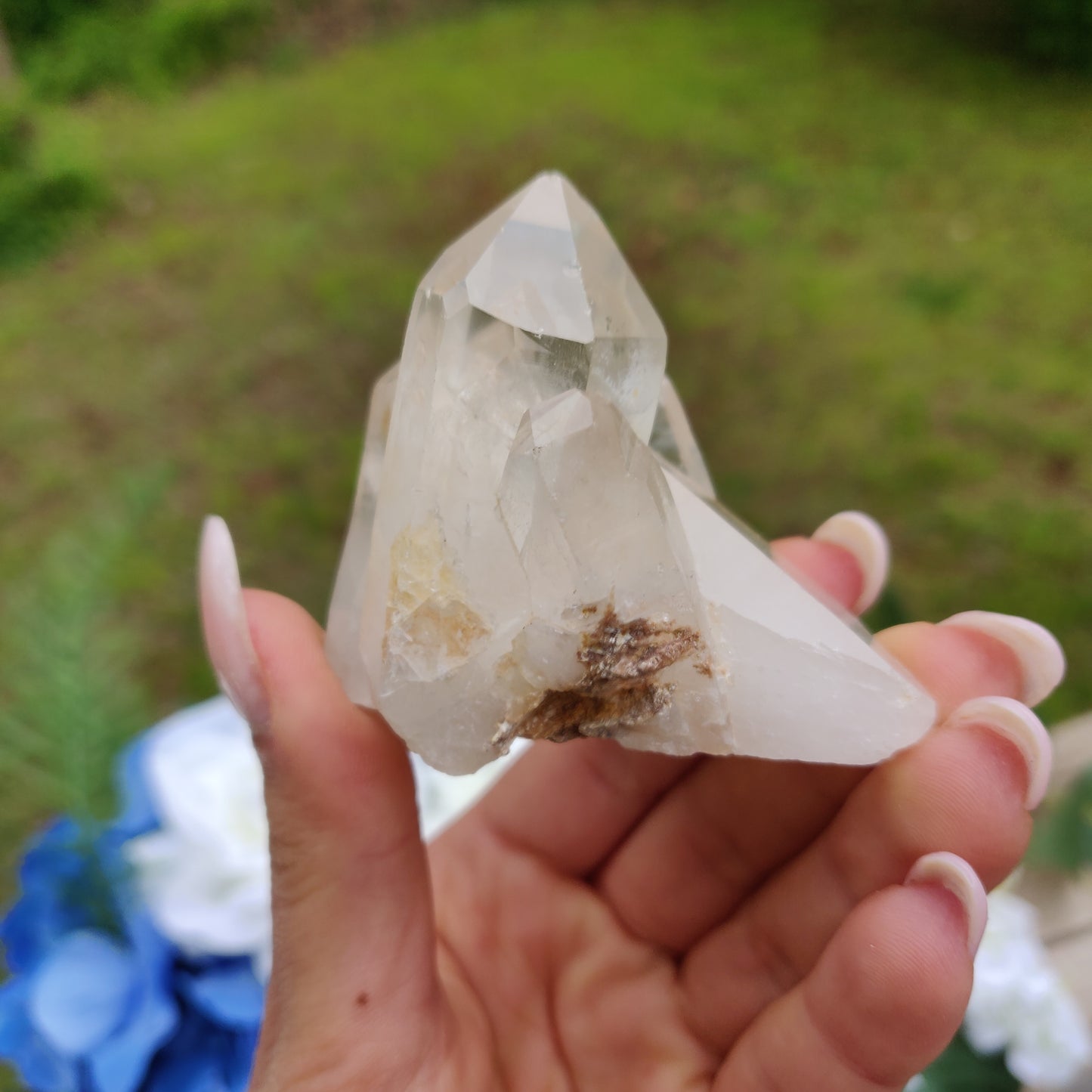 Clear Quartz Cluster with Green Chlorite Inclusion (#3C)