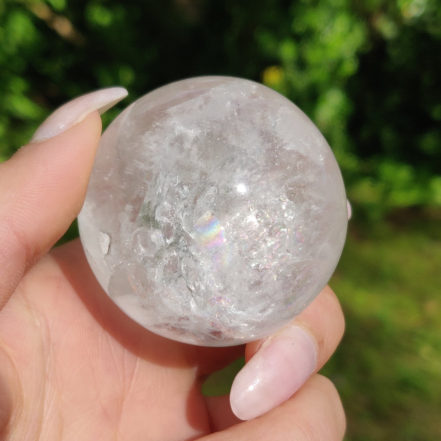 Clear Quartz Sphere with Rainbow Inclusions (#4)