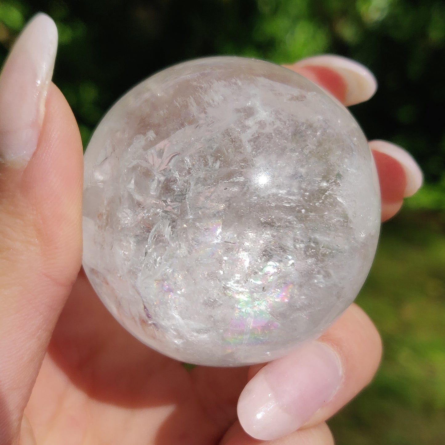 Clear Quartz Sphere with Rainbow Inclusions (#4)