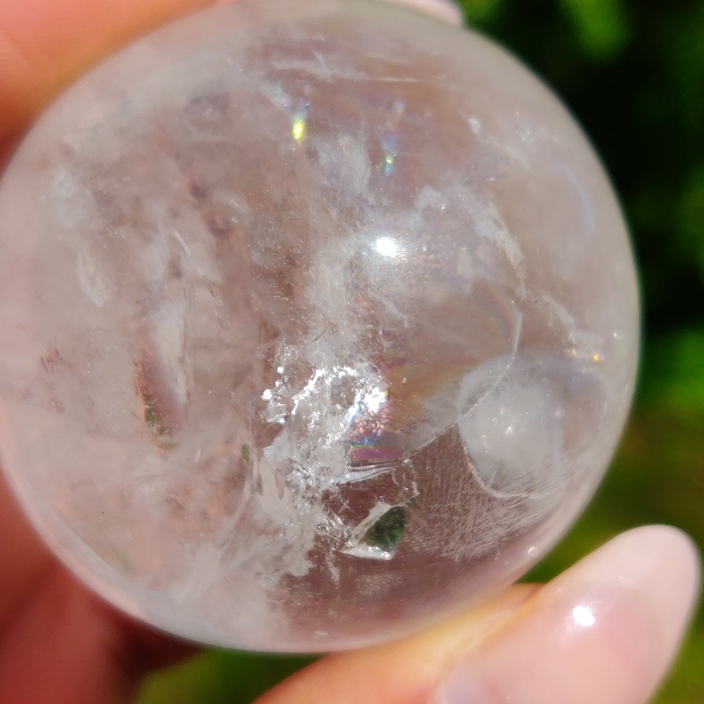 Clear Quartz Sphere with Rainbow Inclusions (#4)