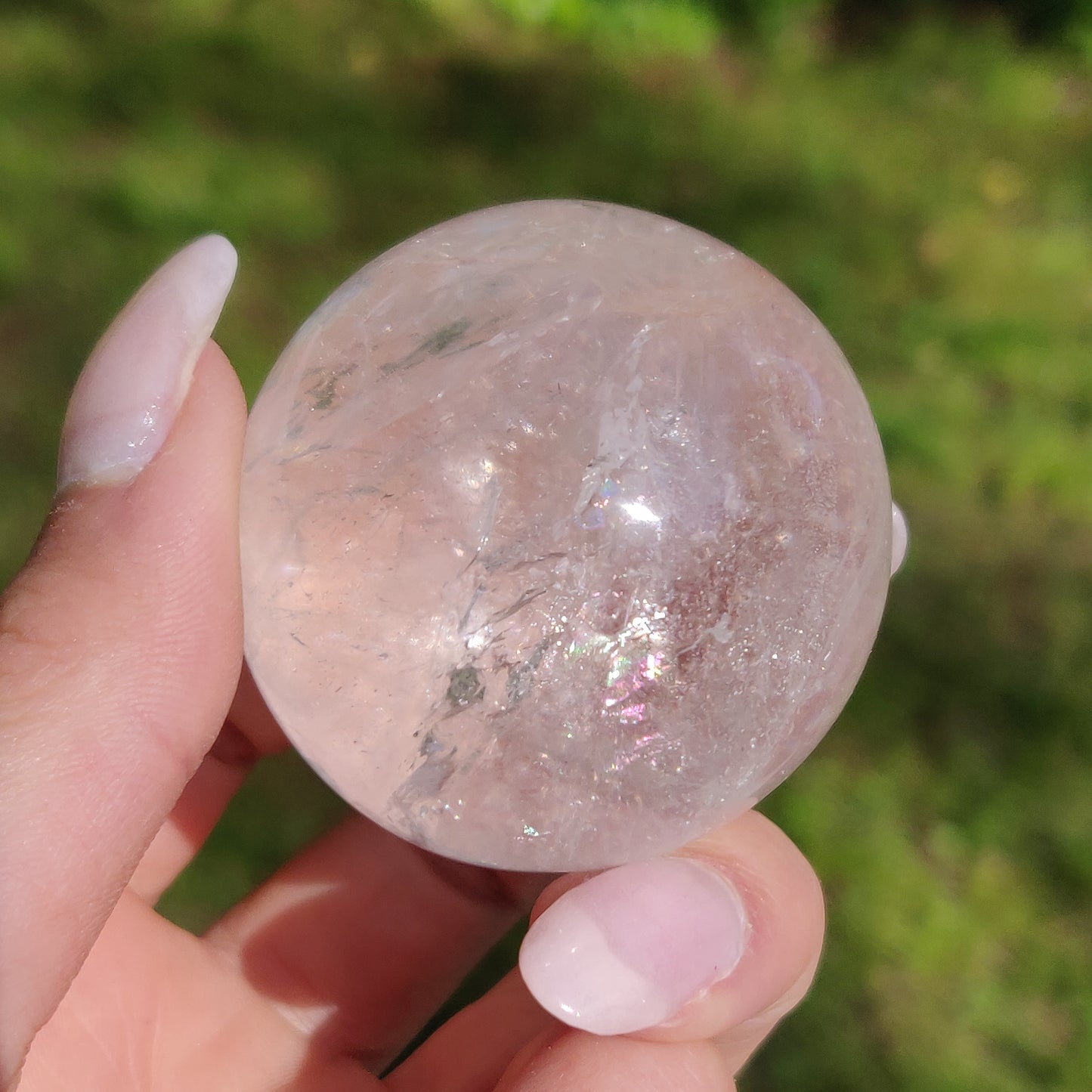 Clear Quartz Sphere with Rainbow Inclusions (#7)