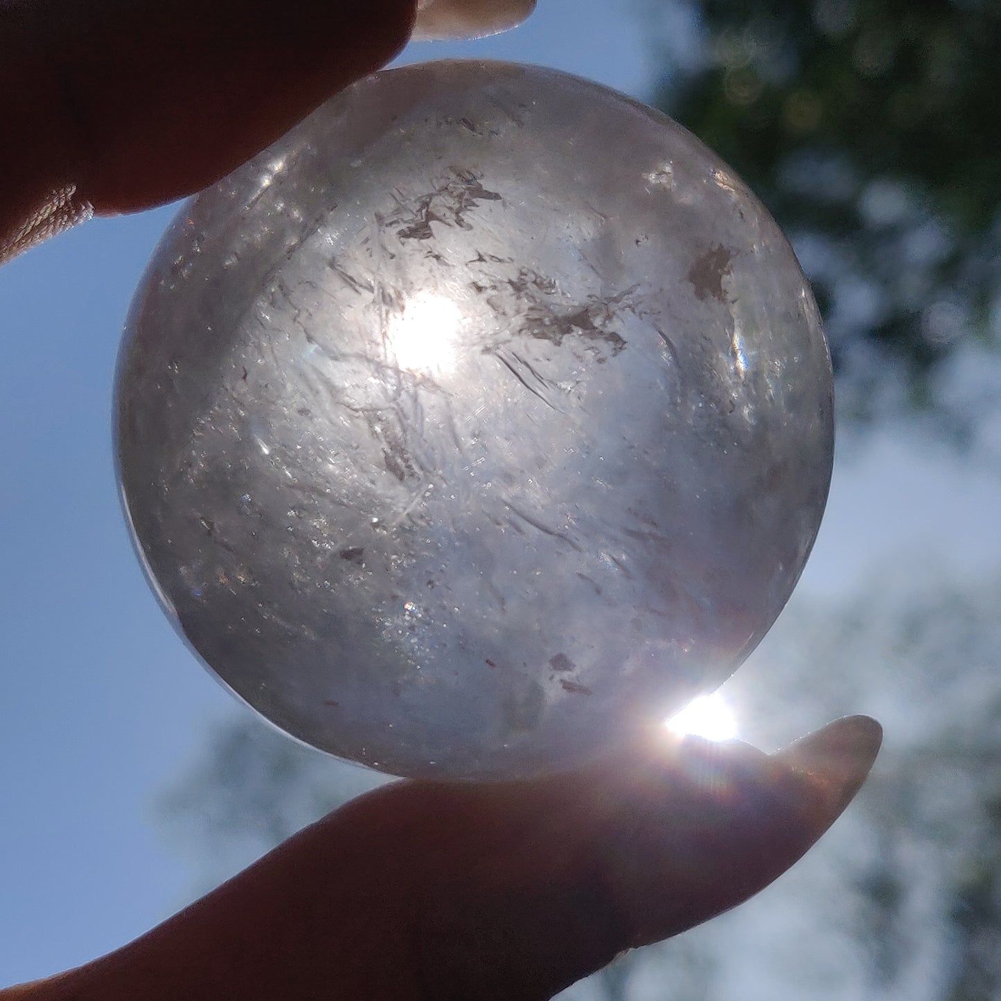 Clear Quartz Sphere with Rainbow Inclusions (#7)