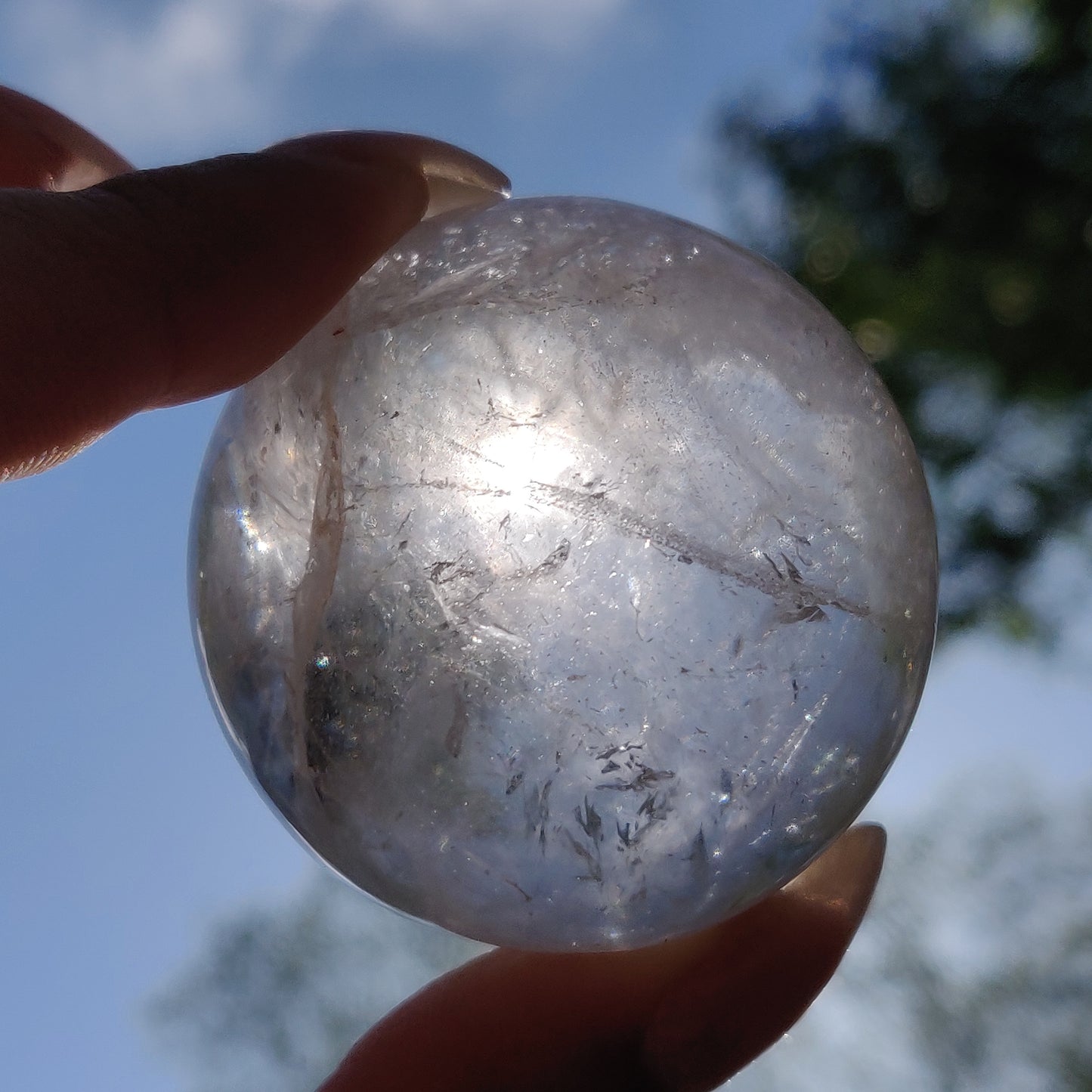 Clear Quartz Sphere with Rainbow Inclusions (#7)