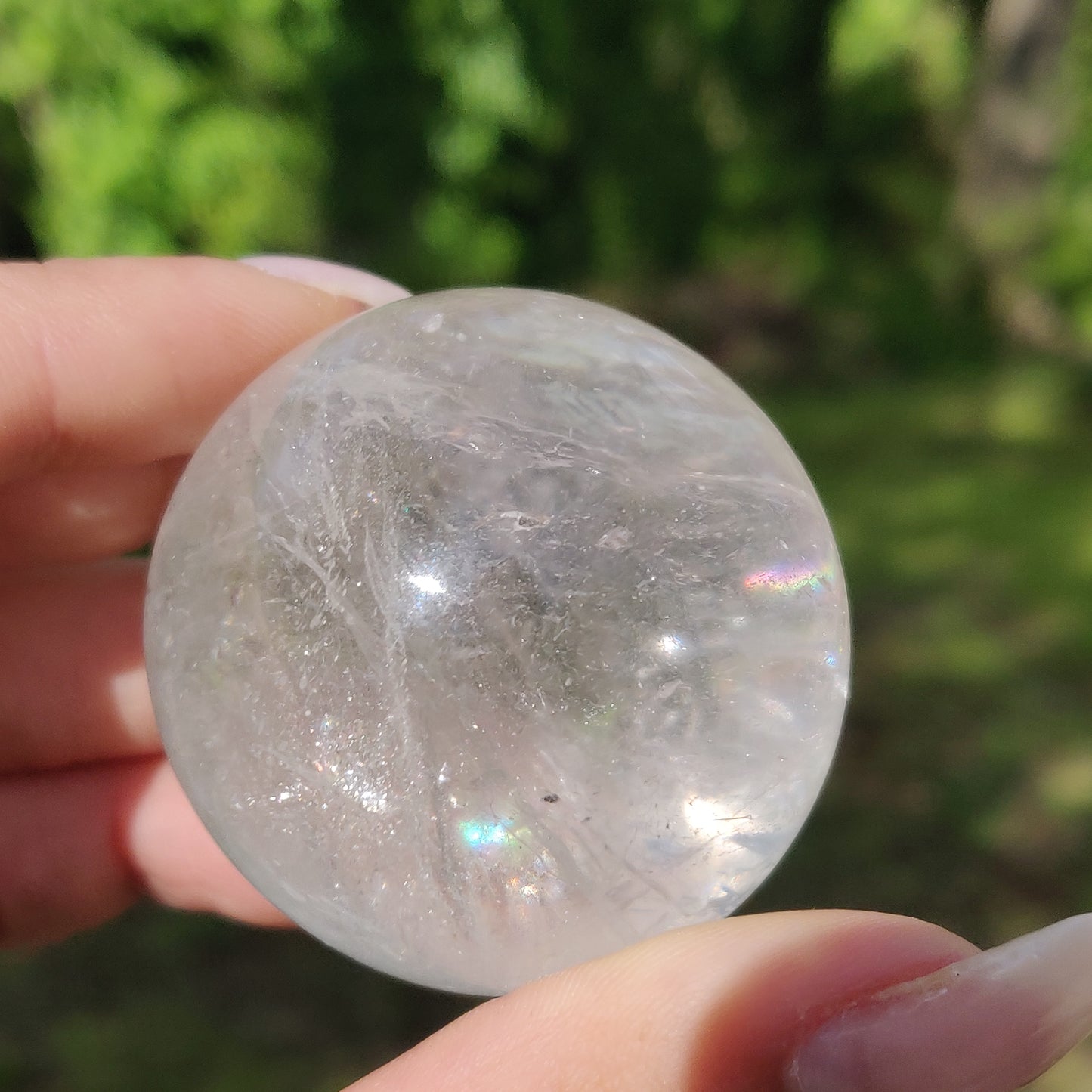 Clear Quartz Sphere with Rainbow Inclusions (#7)