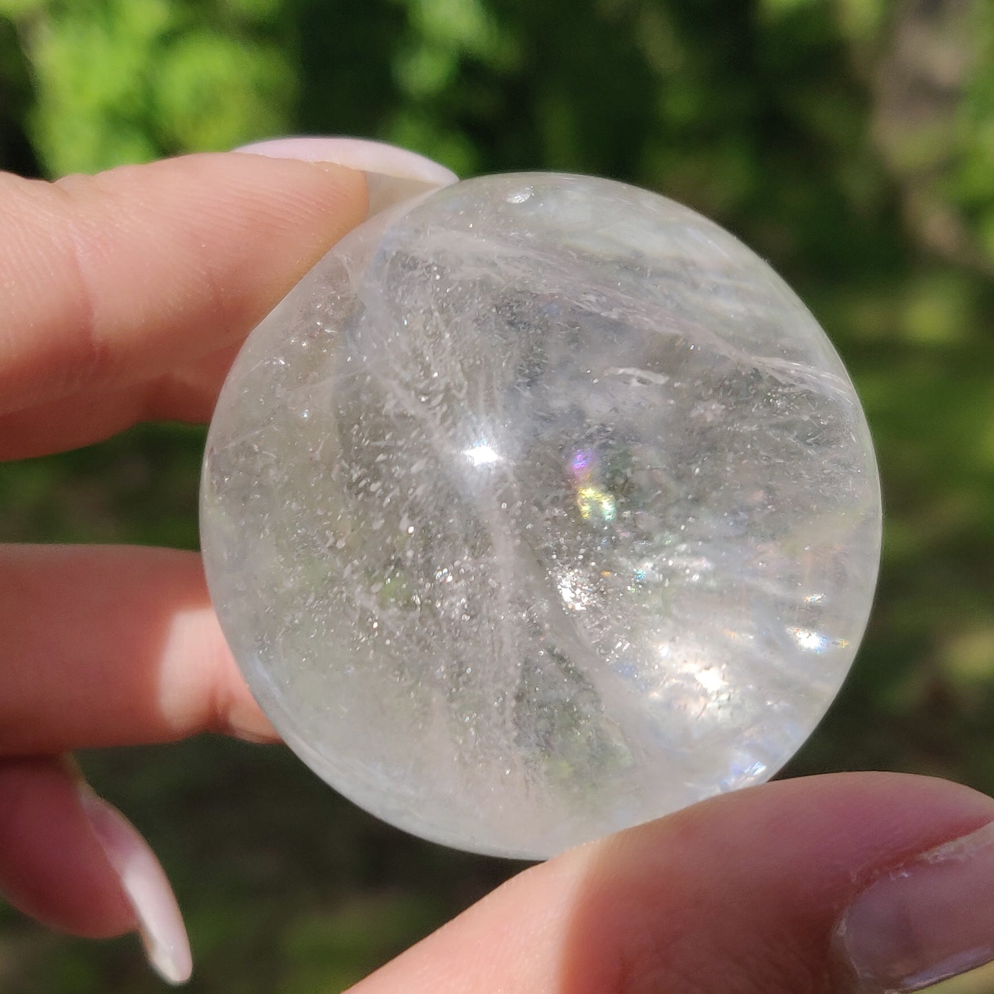 Clear Quartz Sphere with Rainbow Inclusions (#7)