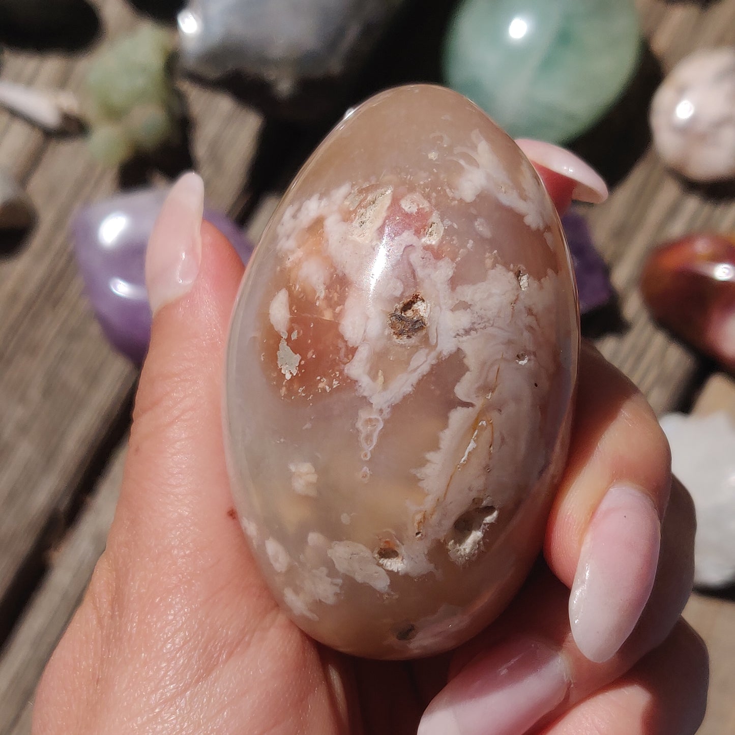 Flower Agate Palm Stone (#10)