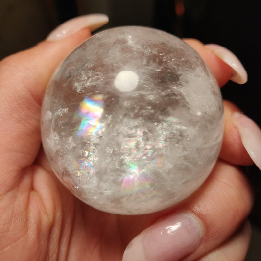 Clear Quartz Sphere with Rainbow Inclusions (#4)