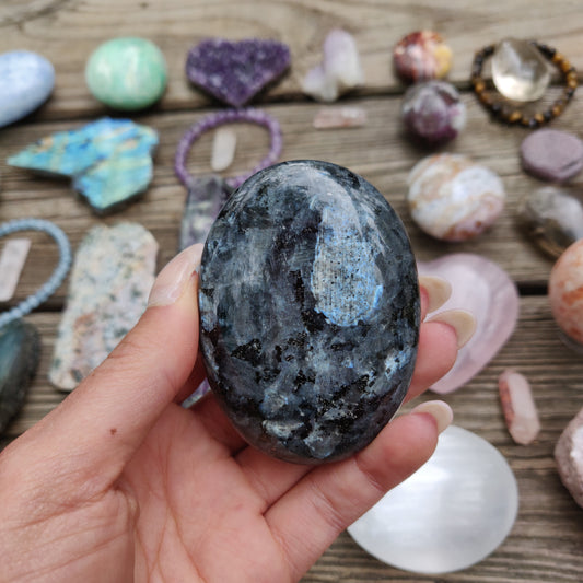 Larvikite Palm Stone (#10)