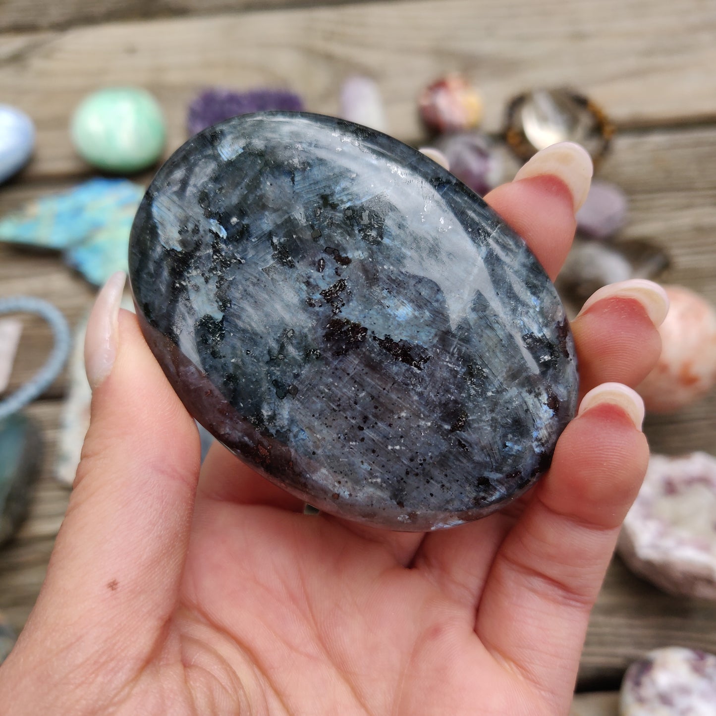 Larvikite Palm Stone (#10)