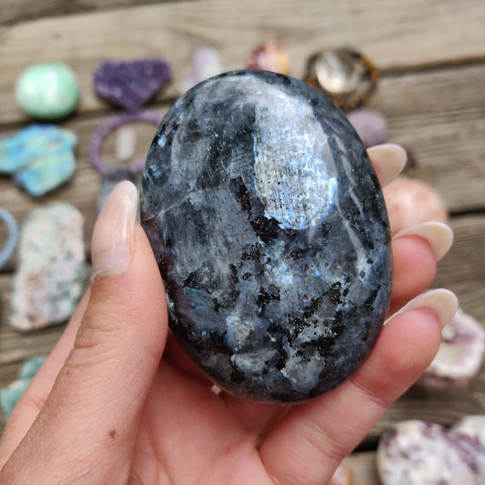 Larvikite Palm Stone (#10)