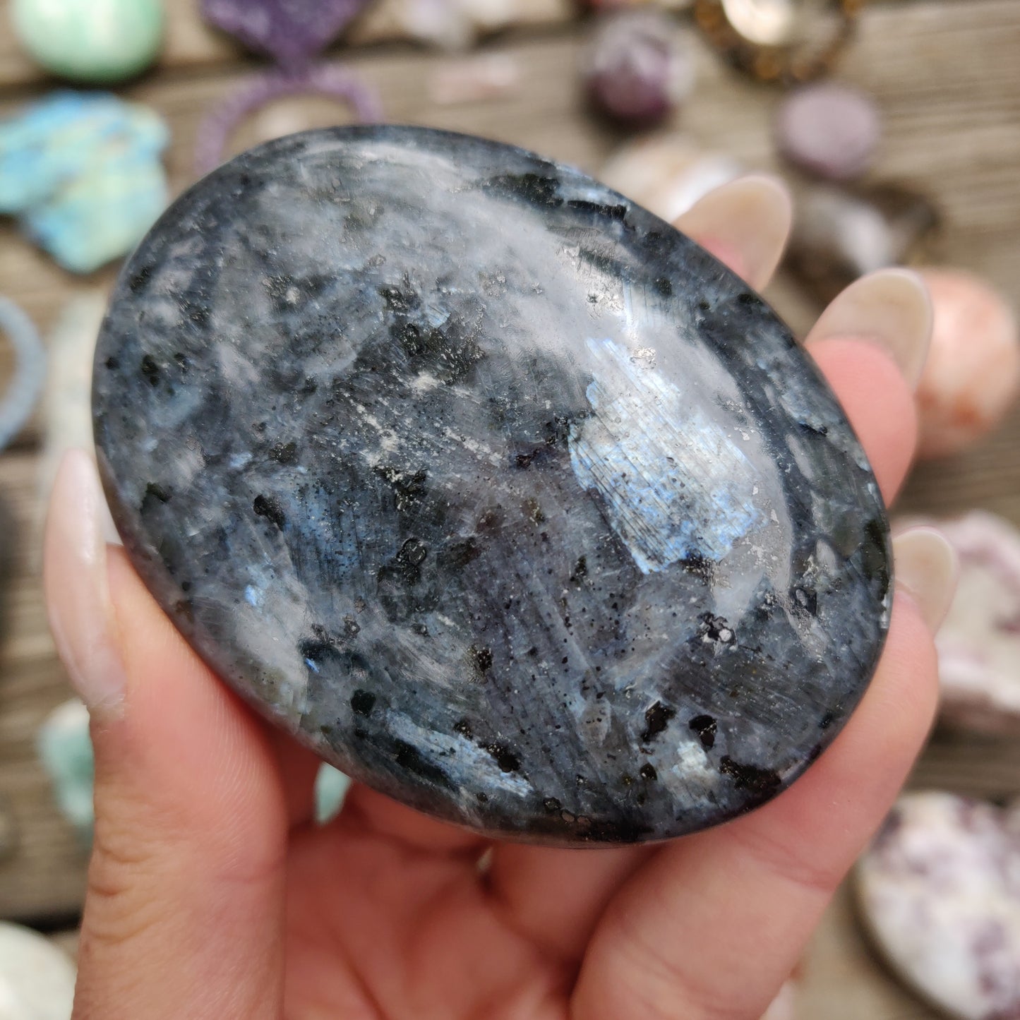 Larvikite Palm Stone (#10)