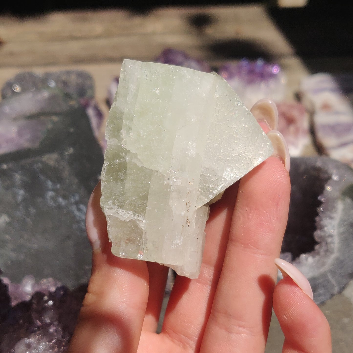 Green Apophyllite with Peach Stillbite Cluster (#35)
