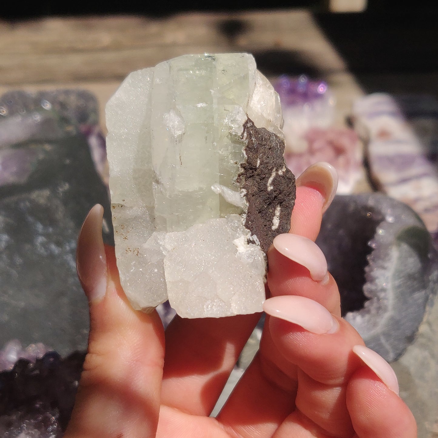 Green Apophyllite with Peach Stillbite Cluster (#35)
