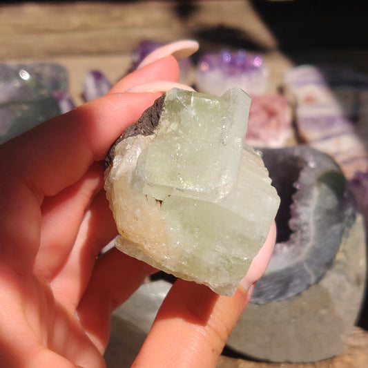 Green Apophyllite with Peach Stillbite Cluster (#35)
