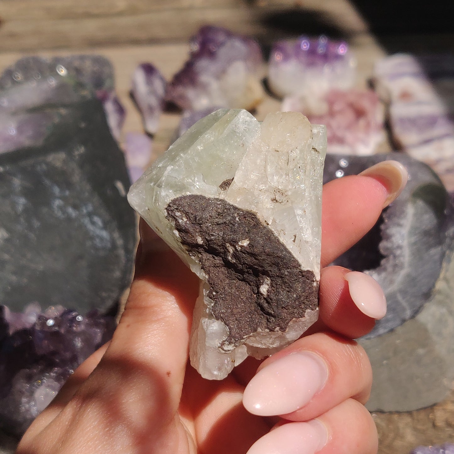 Green Apophyllite with Peach Stillbite Cluster (#35)