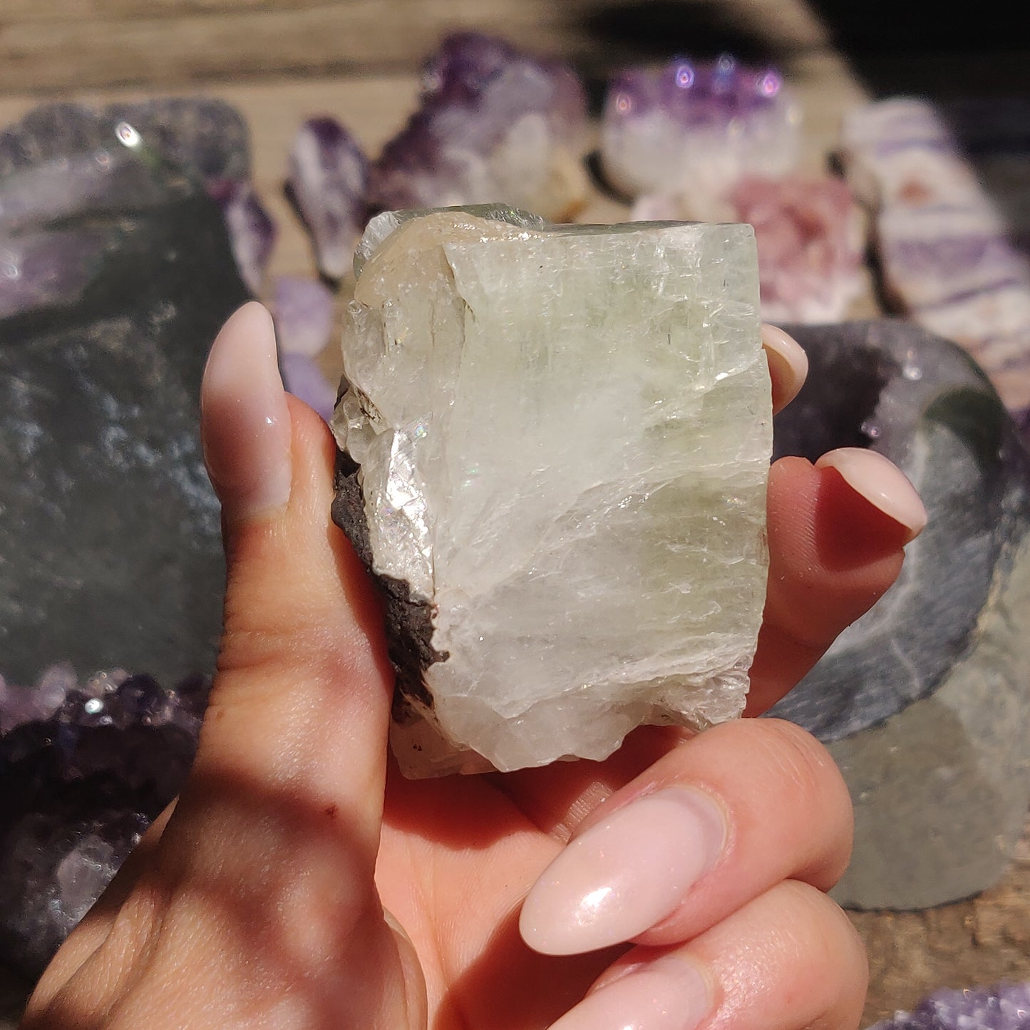 Green Apophyllite with Peach Stillbite Cluster (#35)