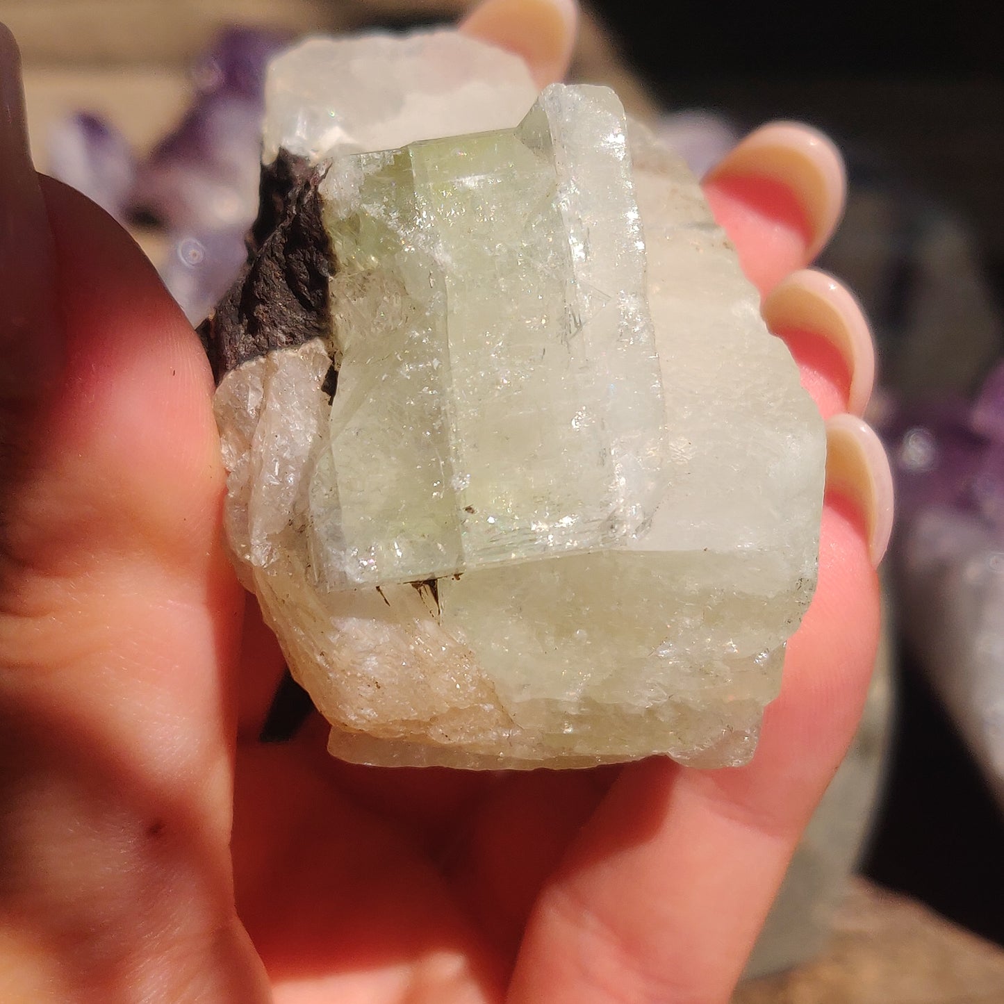 Green Apophyllite with Peach Stillbite Cluster (#35)