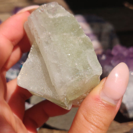 Green Apophyllite with Peach Stillbite Cluster (#35)
