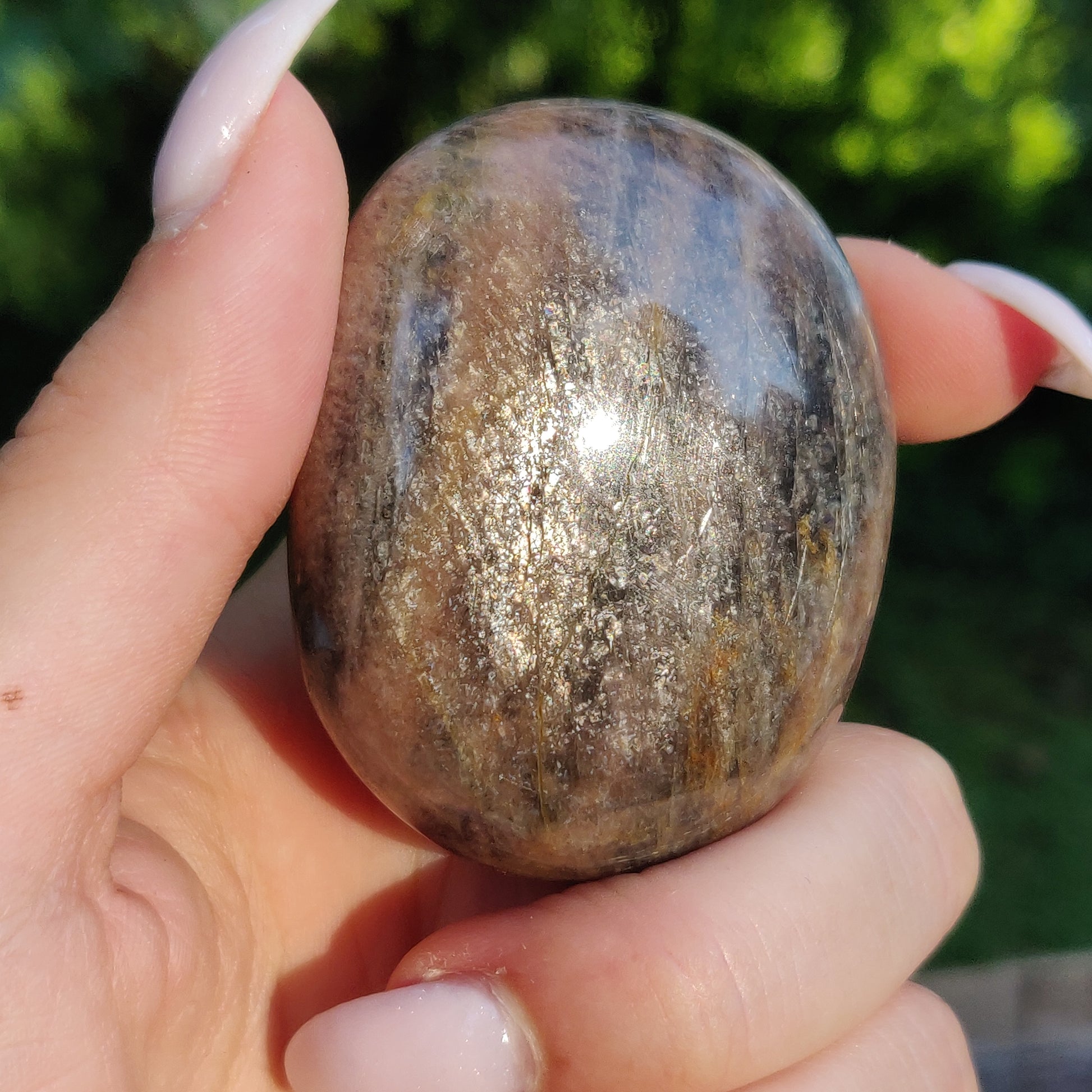 Black Moonstone Palm Stone, Flashy Black Moonstone (#12) - Simply Affinity