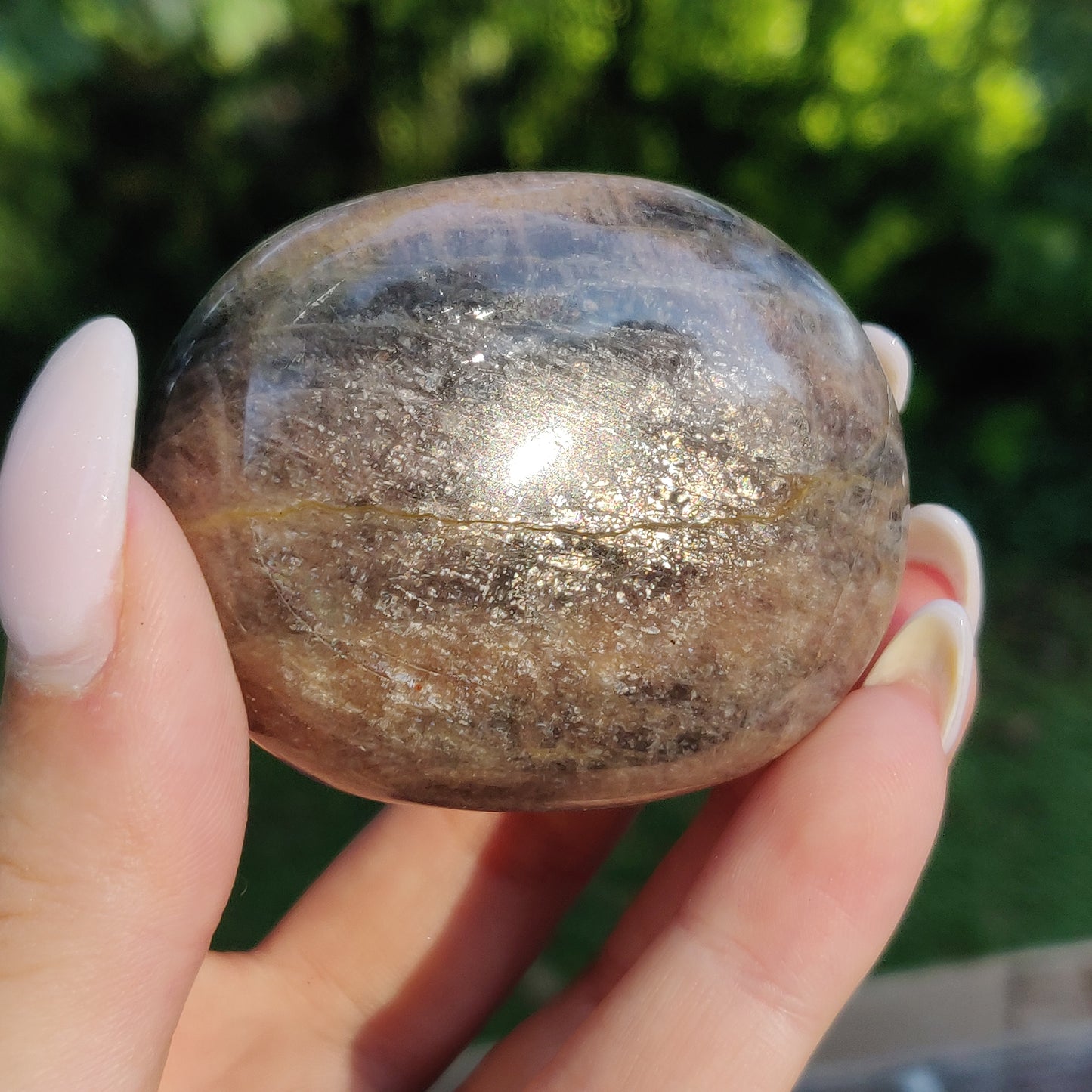 Black Moonstone Palm Stone, Flashy Black Moonstone (#12) - Simply Affinity
