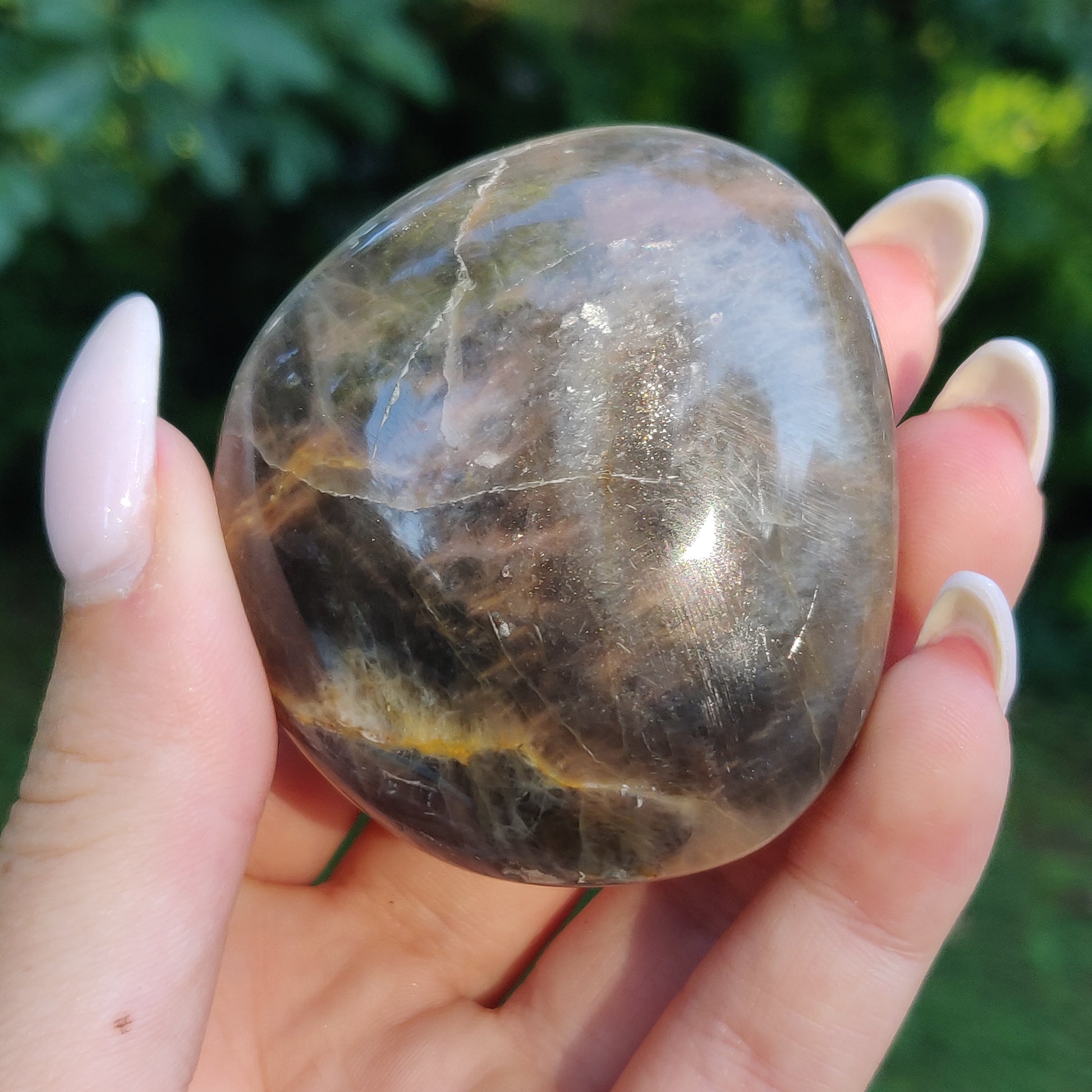 Black Moonstone Palm Stone, Flashy Black Moonstone (#18) - Simply Affinity