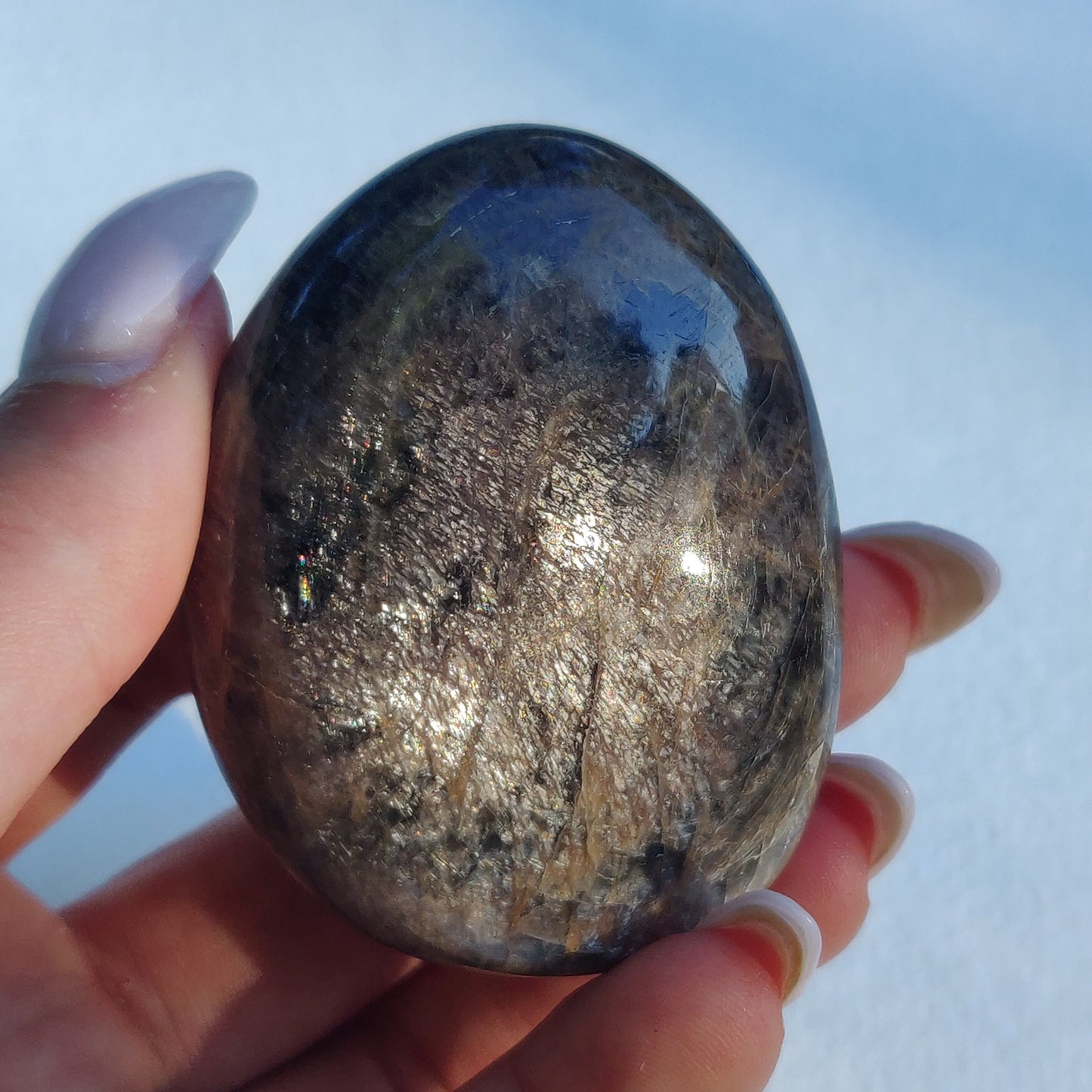 Black Moonstone Palm Stone, Flashy Black Moonstone (#22) - Simply Affinity