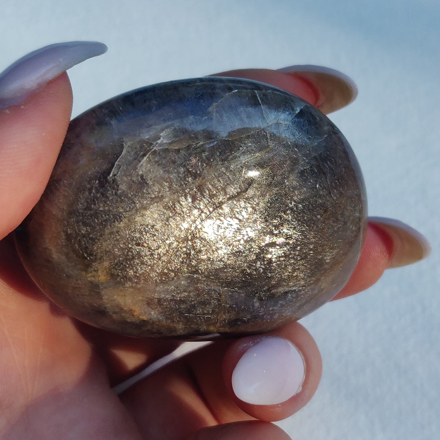 Black Moonstone Palm Stone, Flashy Black Moonstone (#22) - Simply Affinity