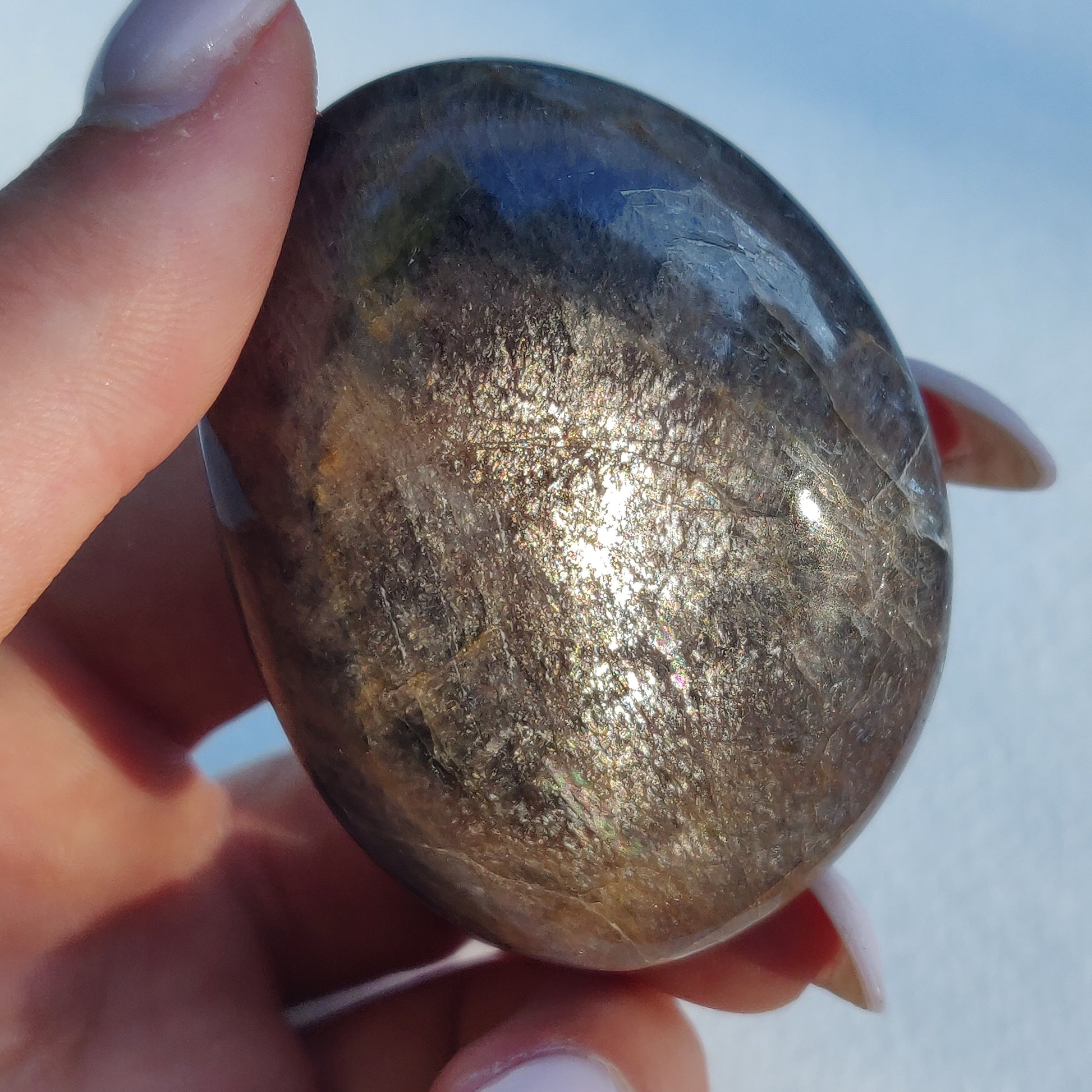 Black Moonstone Palm Stone, Flashy Black Moonstone (#22) - Simply Affinity