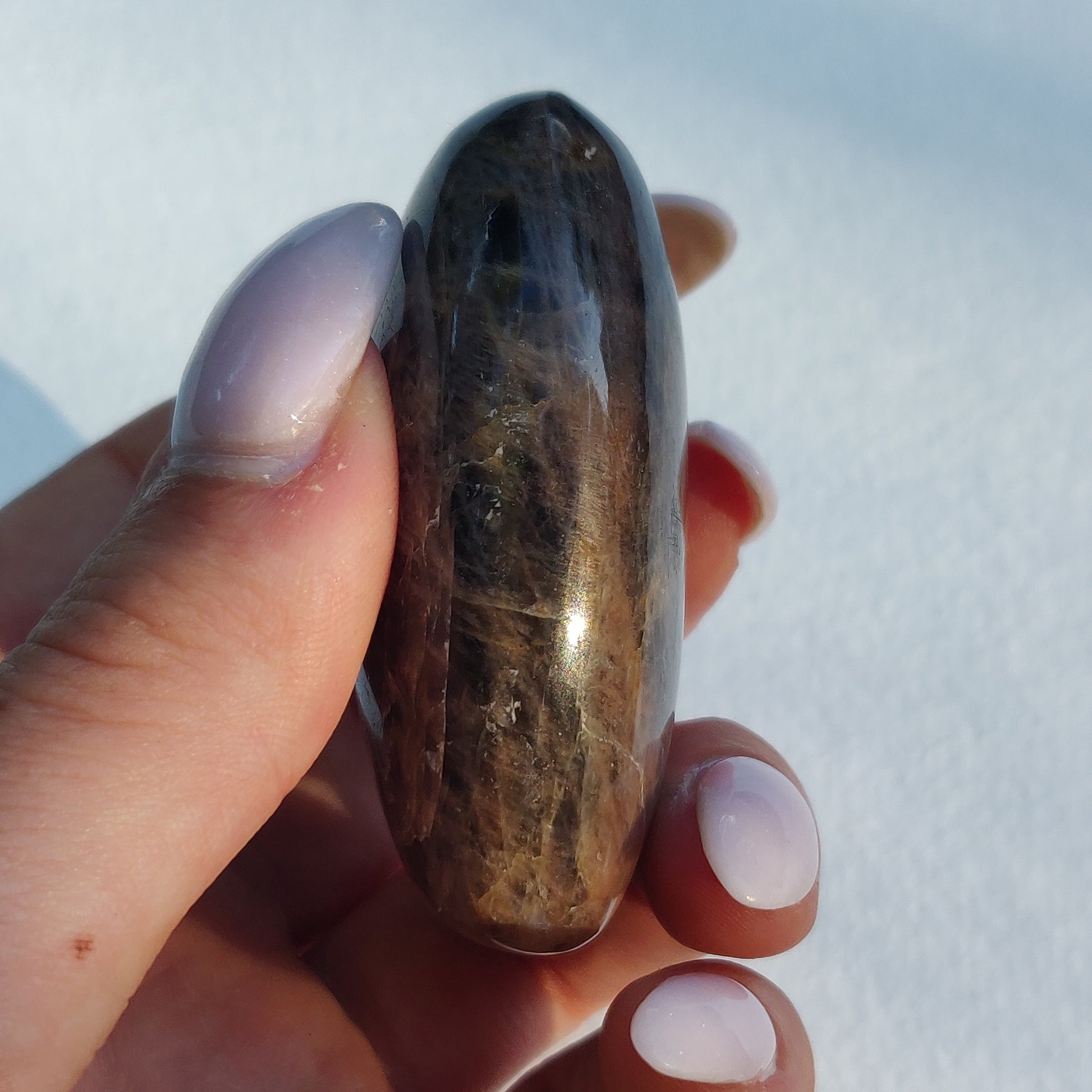 Black Moonstone Palm Stone, Flashy Black Moonstone (#22) - Simply Affinity