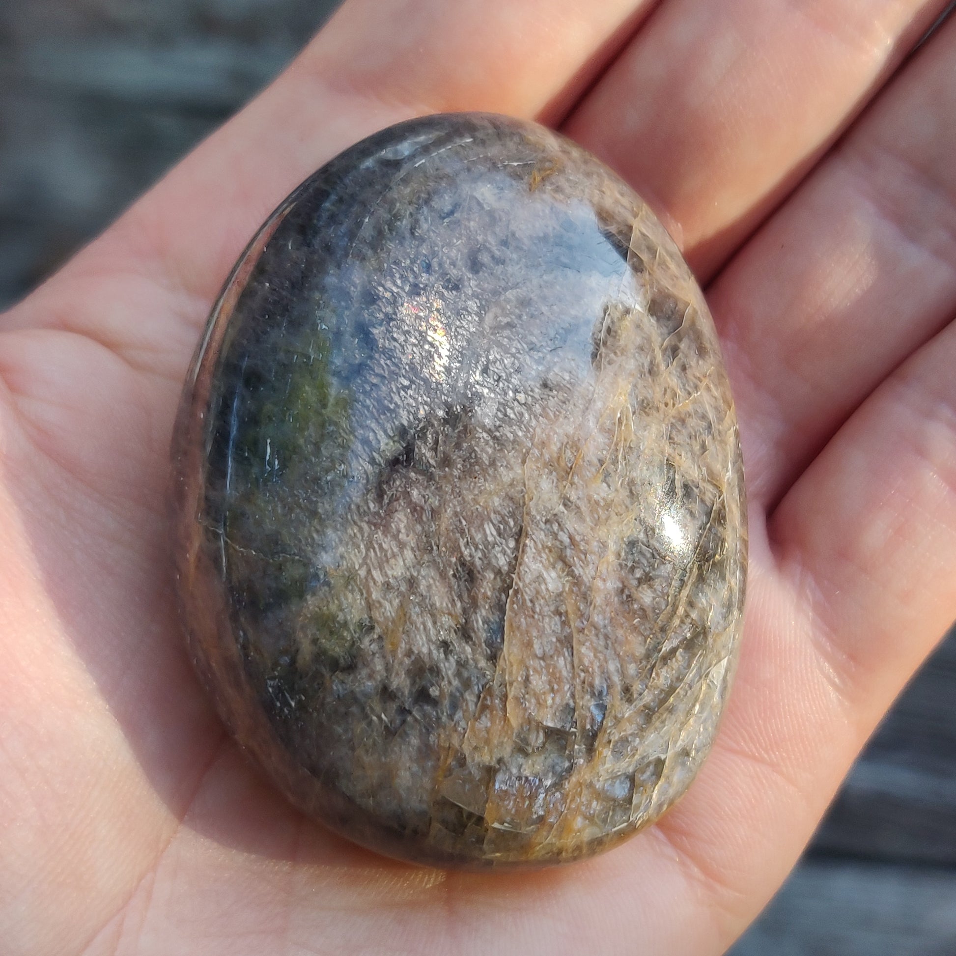 Black Moonstone Palm Stone, Flashy Black Moonstone (#22) - Simply Affinity