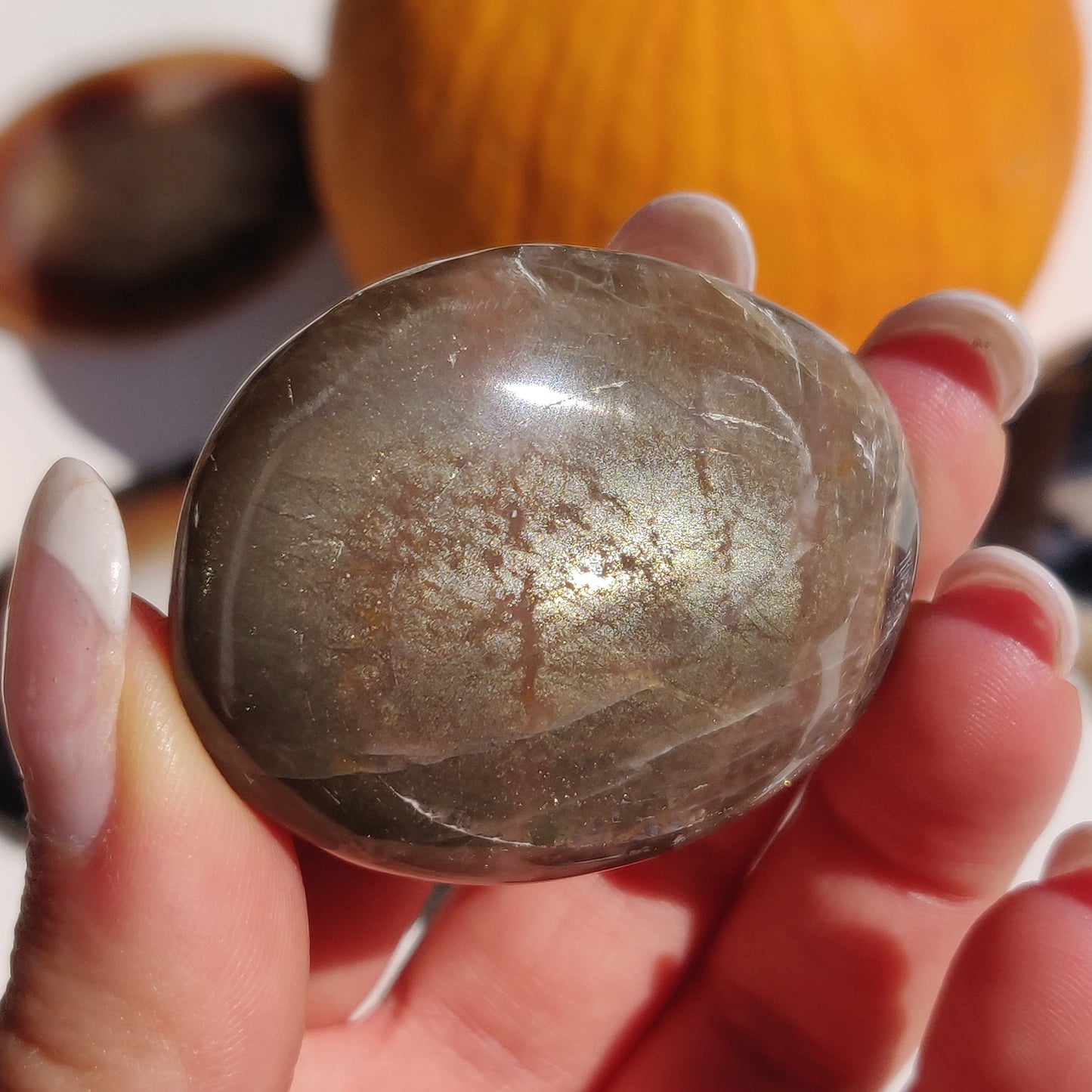 Black Moonstone Palm Stone, Flashy Black Moonstone (#29) - Simply Affinity