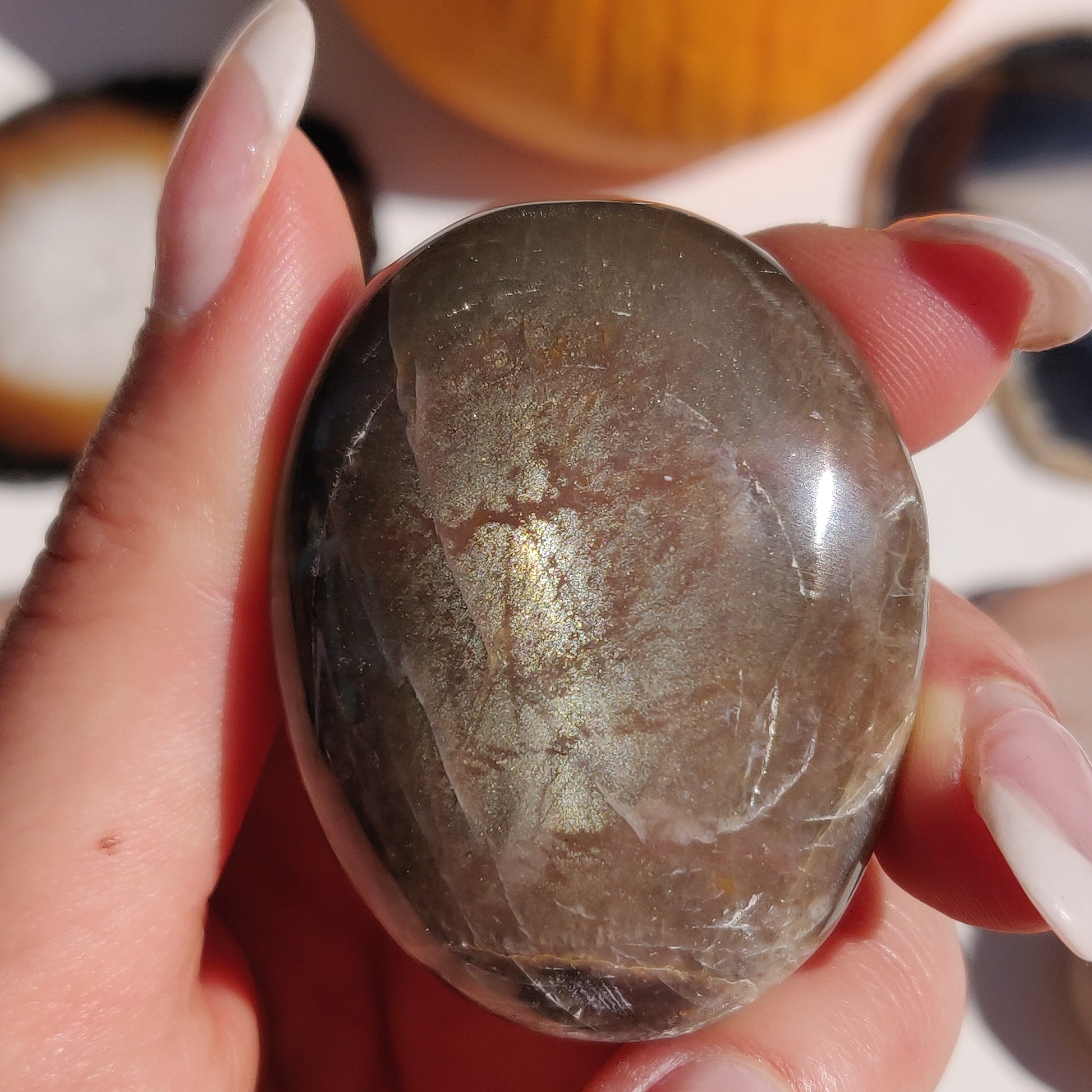 Black Moonstone Palm Stone, Flashy Black Moonstone (#29) - Simply Affinity