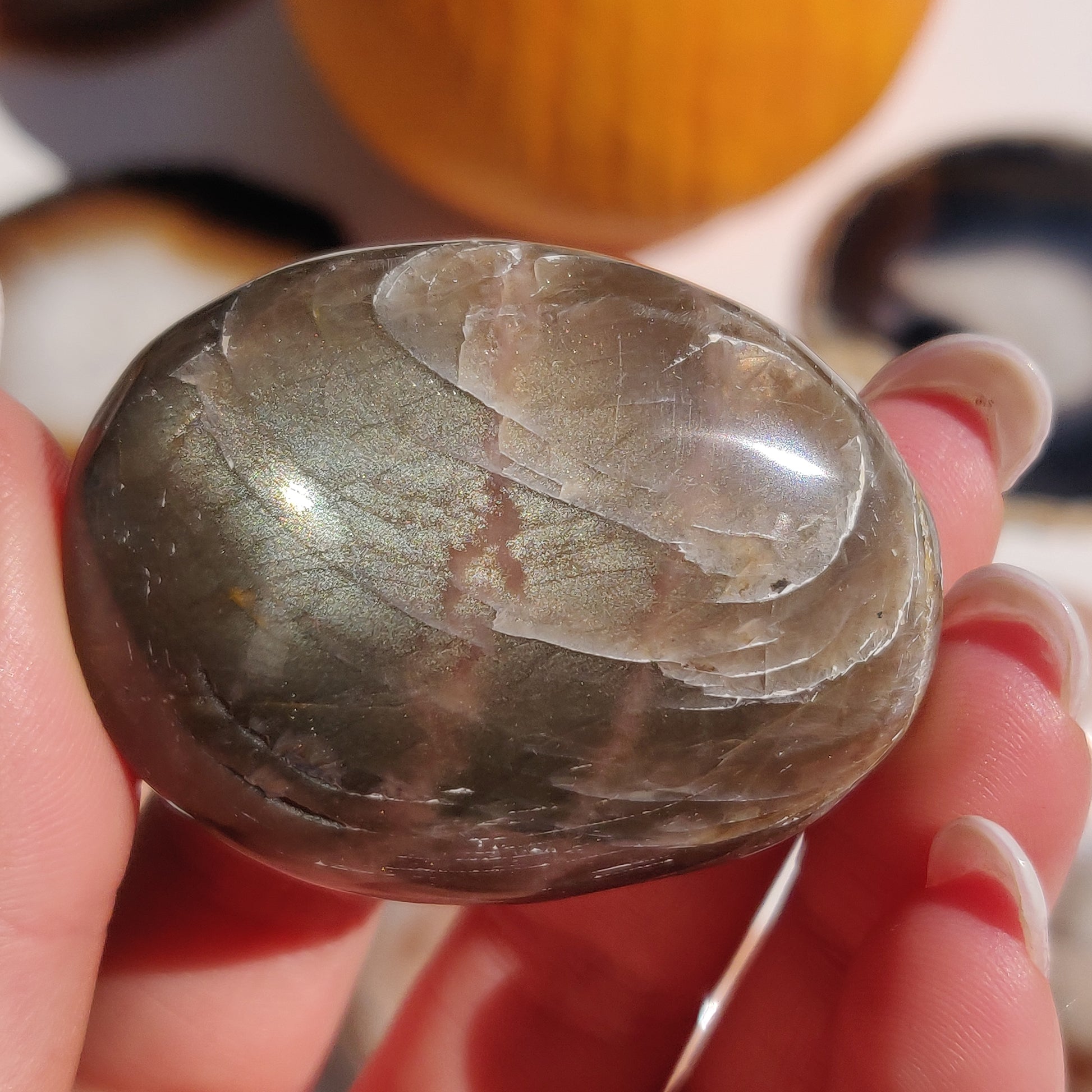 Black Moonstone Palm Stone, Flashy Black Moonstone (#29) - Simply Affinity