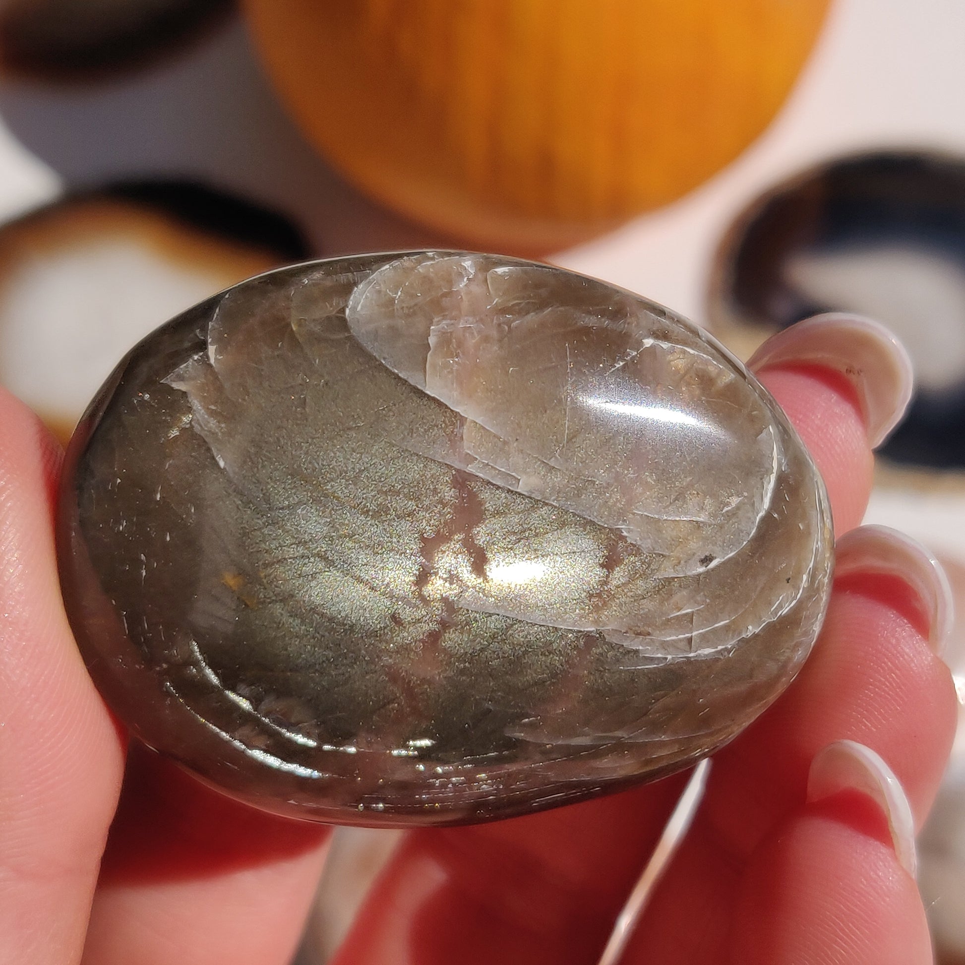 Black Moonstone Palm Stone, Flashy Black Moonstone (#29) - Simply Affinity