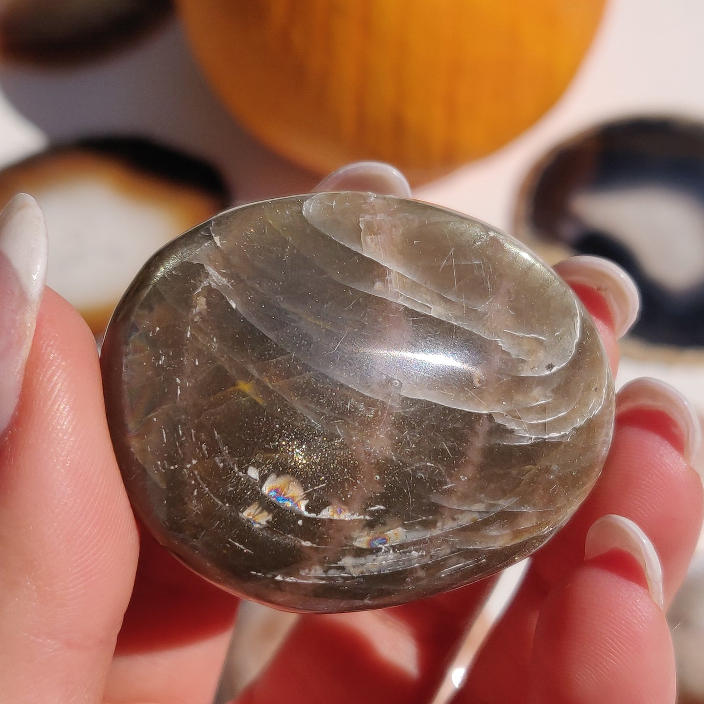 Black Moonstone Palm Stone, Flashy Black Moonstone (#29) - Simply Affinity