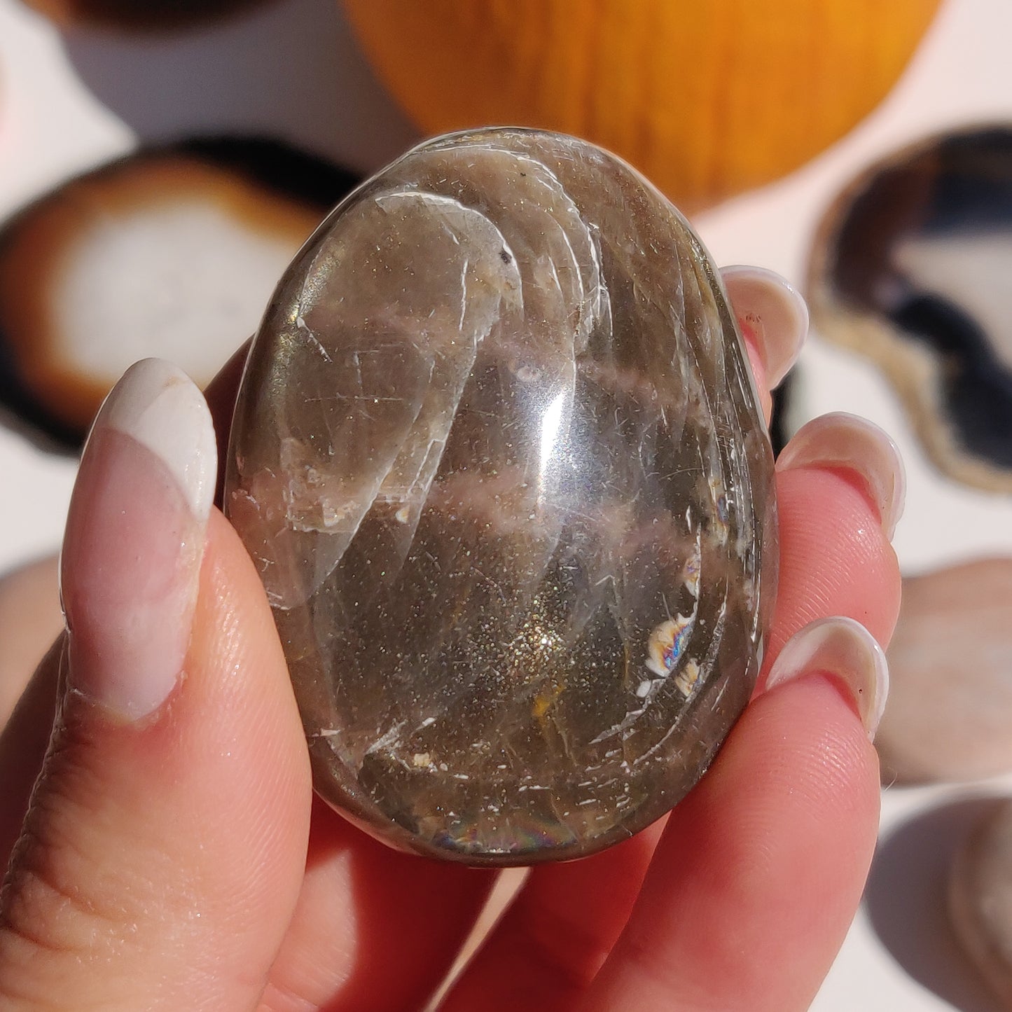 Black Moonstone Palm Stone, Flashy Black Moonstone (#29) - Simply Affinity