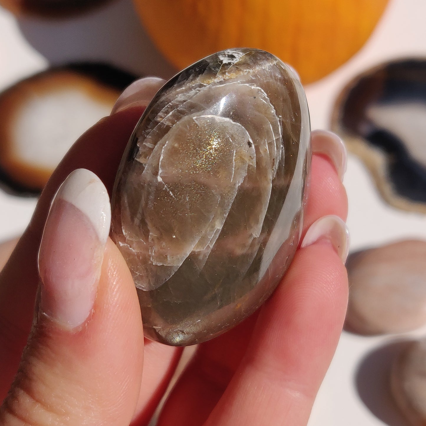 Black Moonstone Palm Stone, Flashy Black Moonstone (#29) - Simply Affinity