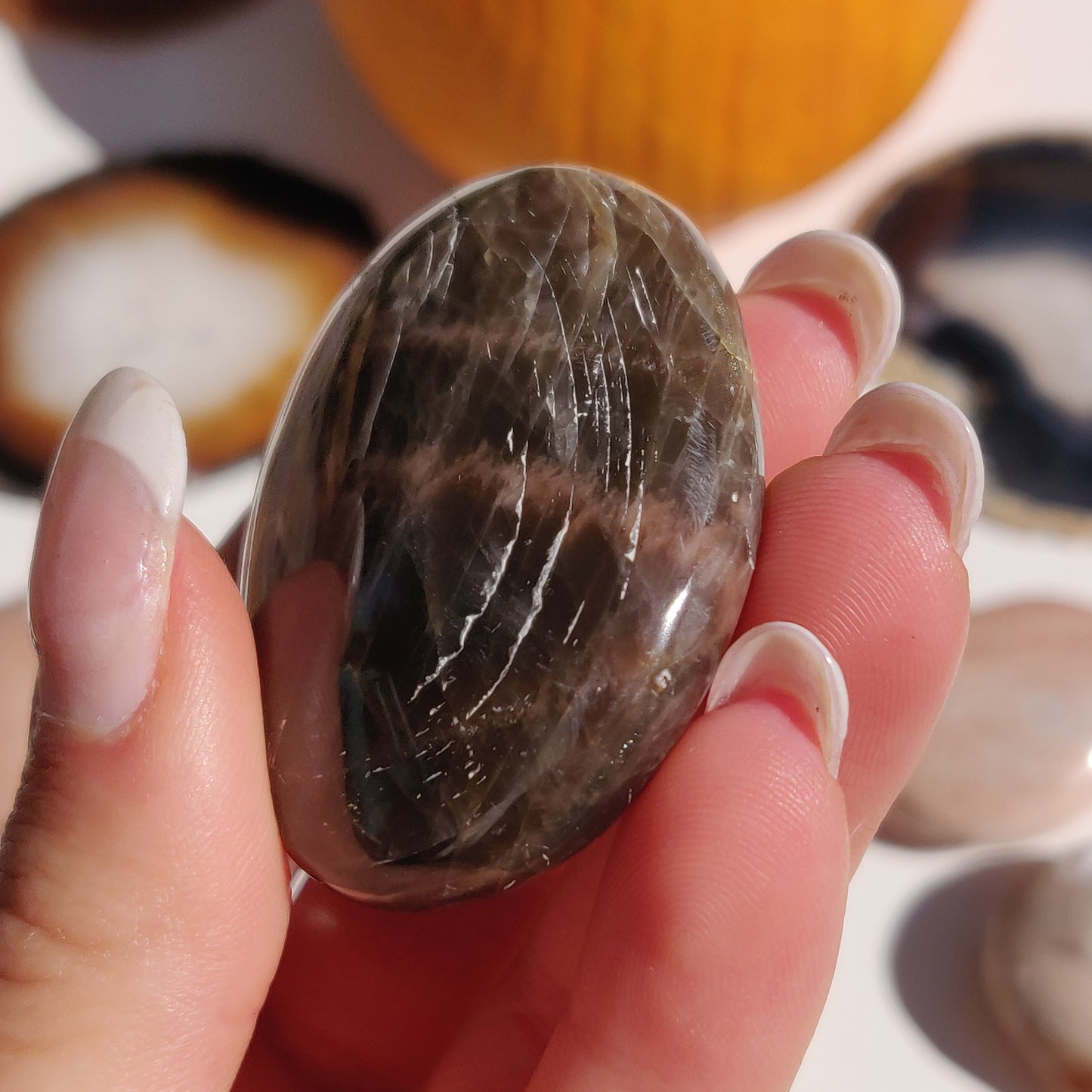 Black Moonstone Palm Stone, Flashy Black Moonstone (#29) - Simply Affinity