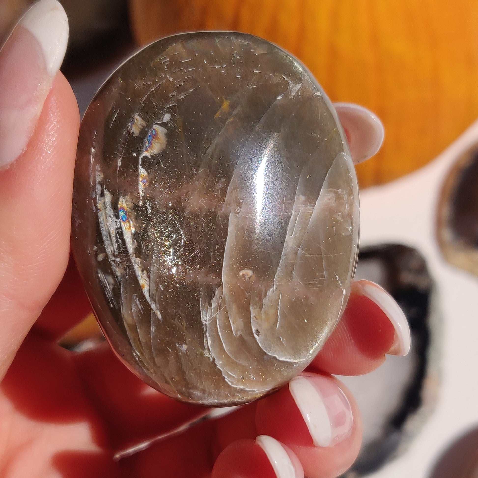 Black Moonstone Palm Stone, Flashy Black Moonstone (#29) - Simply Affinity